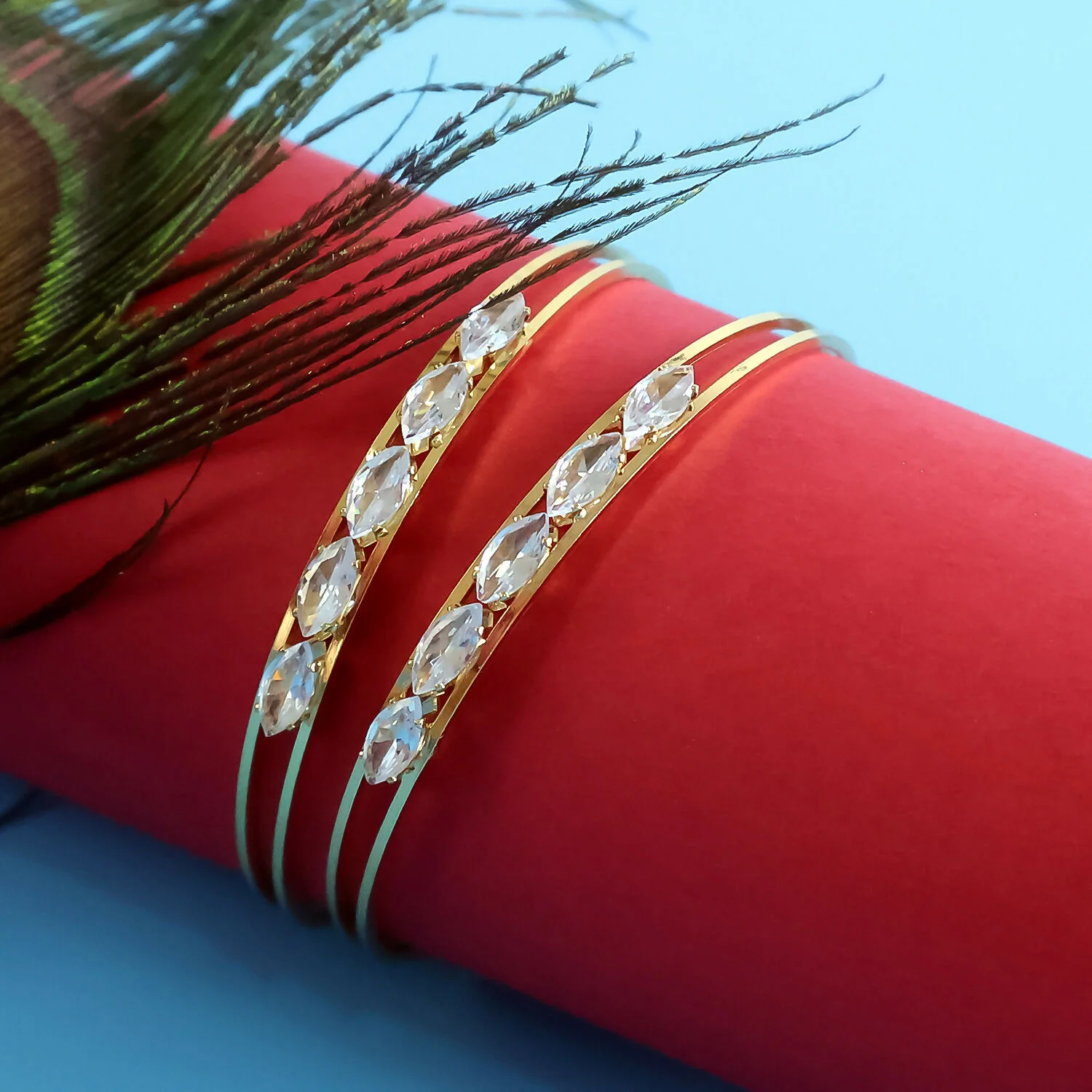 Crystal Studded Dual-Line Bangles - Image 5