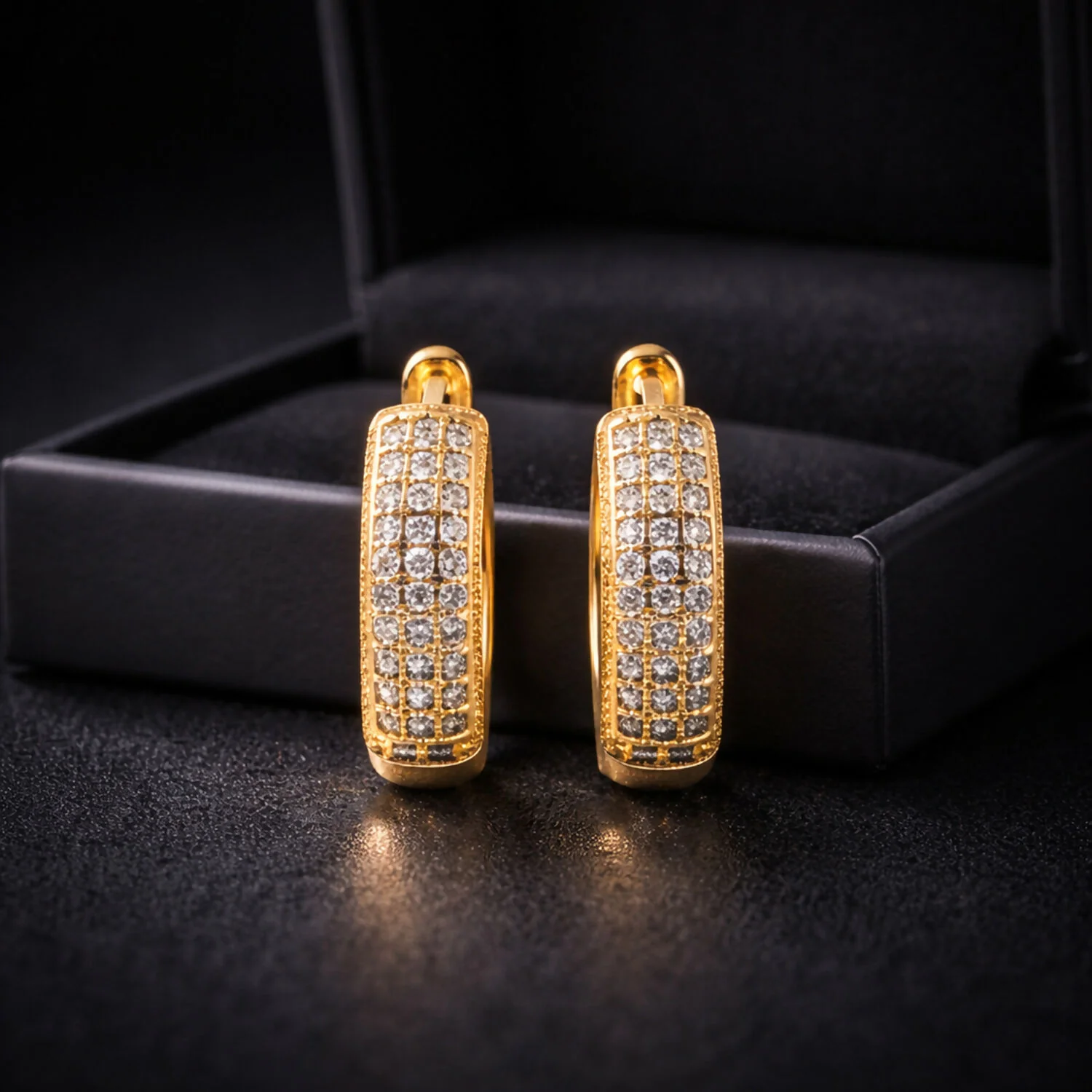 Crystal Studded Gold-Tone Hoop Earrings – Elegant Pave Design (1 Pair) - Image 2