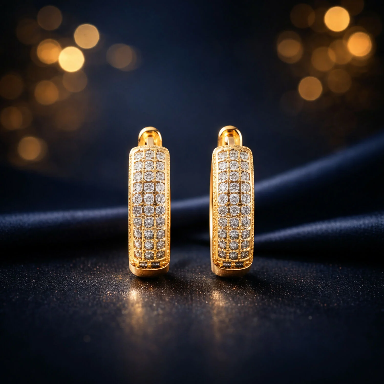 Crystal Studded Gold-Tone Hoop Earrings – Elegant Pave Design (1 Pair) - Image 3