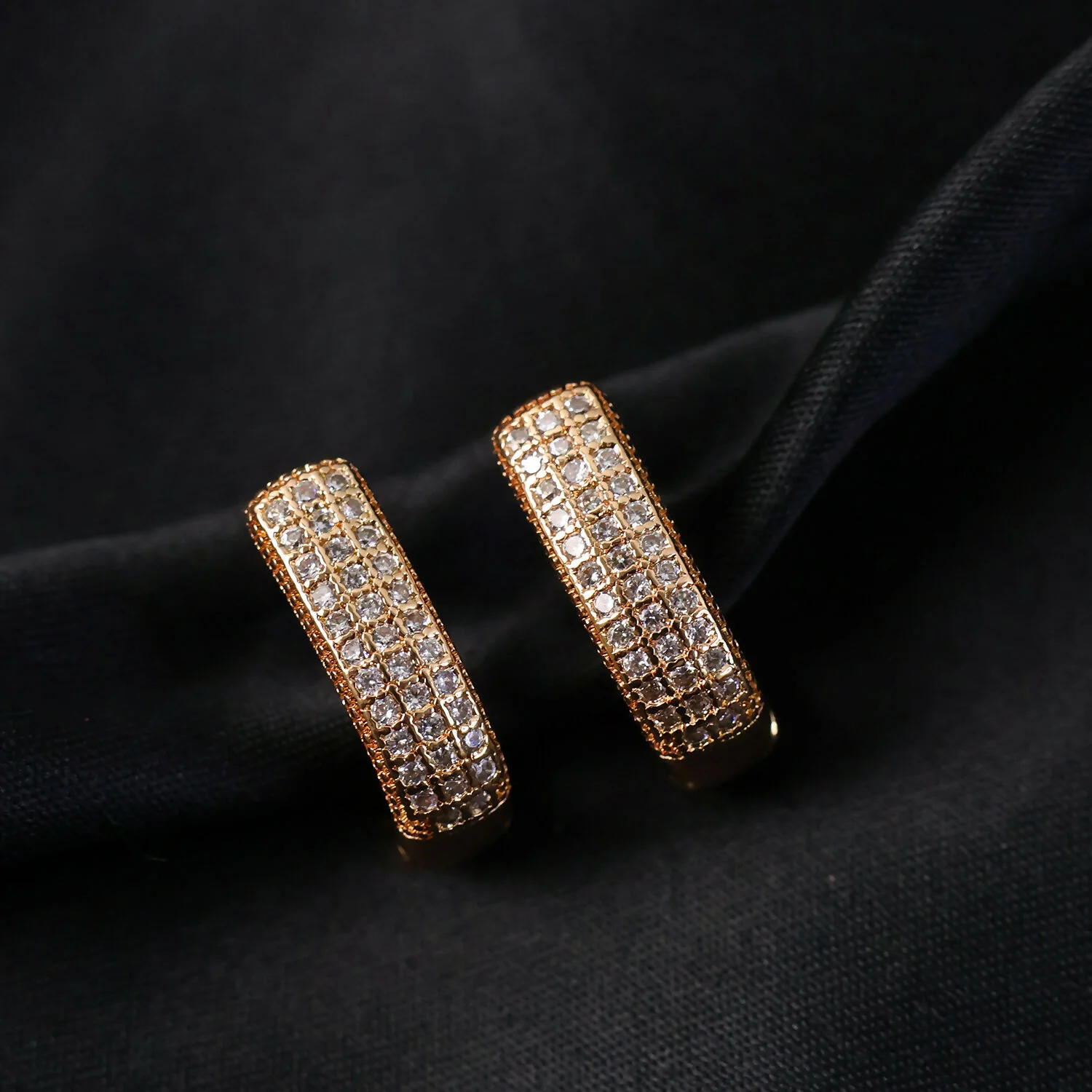 Crystal Studded Gold-Tone Hoop Earrings – Elegant Pave Design (1 Pair) - Image 4