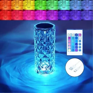 Crystal Diamond Table Lamp with Remote Control – Rechargeable Touch LED Night Light for Bedroom, Living Room & Romantic Decor – Multicolor Ambient Lighting for Parties, Gifts, and Home Interior Accents - Image 3