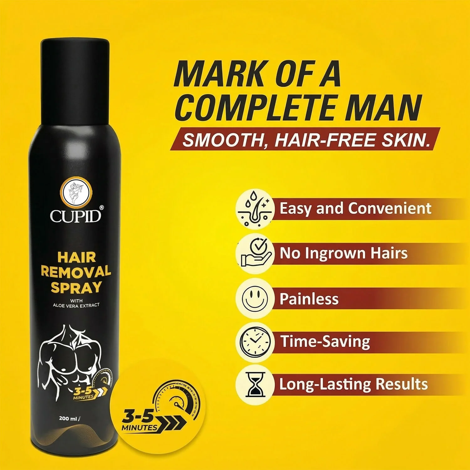 Cupid Hair Removal Spray with Aloe Vera Extract Fast Action Body Hair Remover (200 Ml) - Image 6