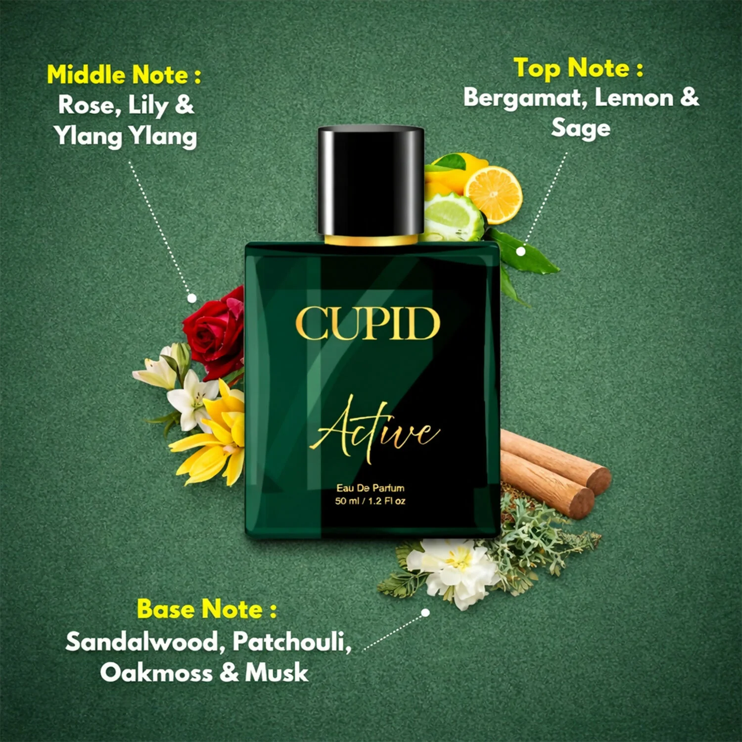 Cupid Luxury Men ACTIVE Perfume|Long Lasting Fresh Edp Fragrance Scent Liquid Perfume (50 Ml) - Image 2