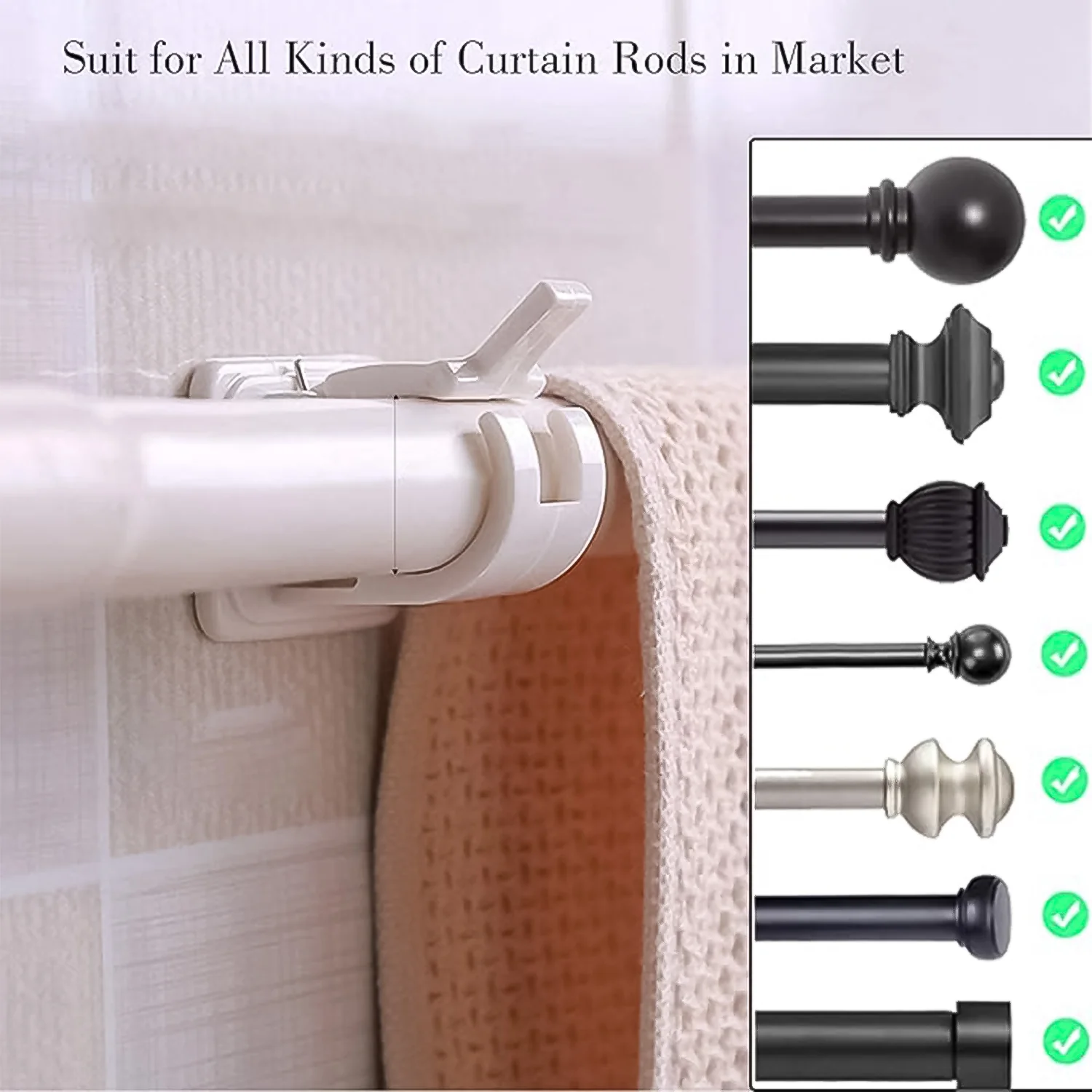 Curtain Rod Holder, Self Adhesive Hooks (2 Pcs Set) - Image 7