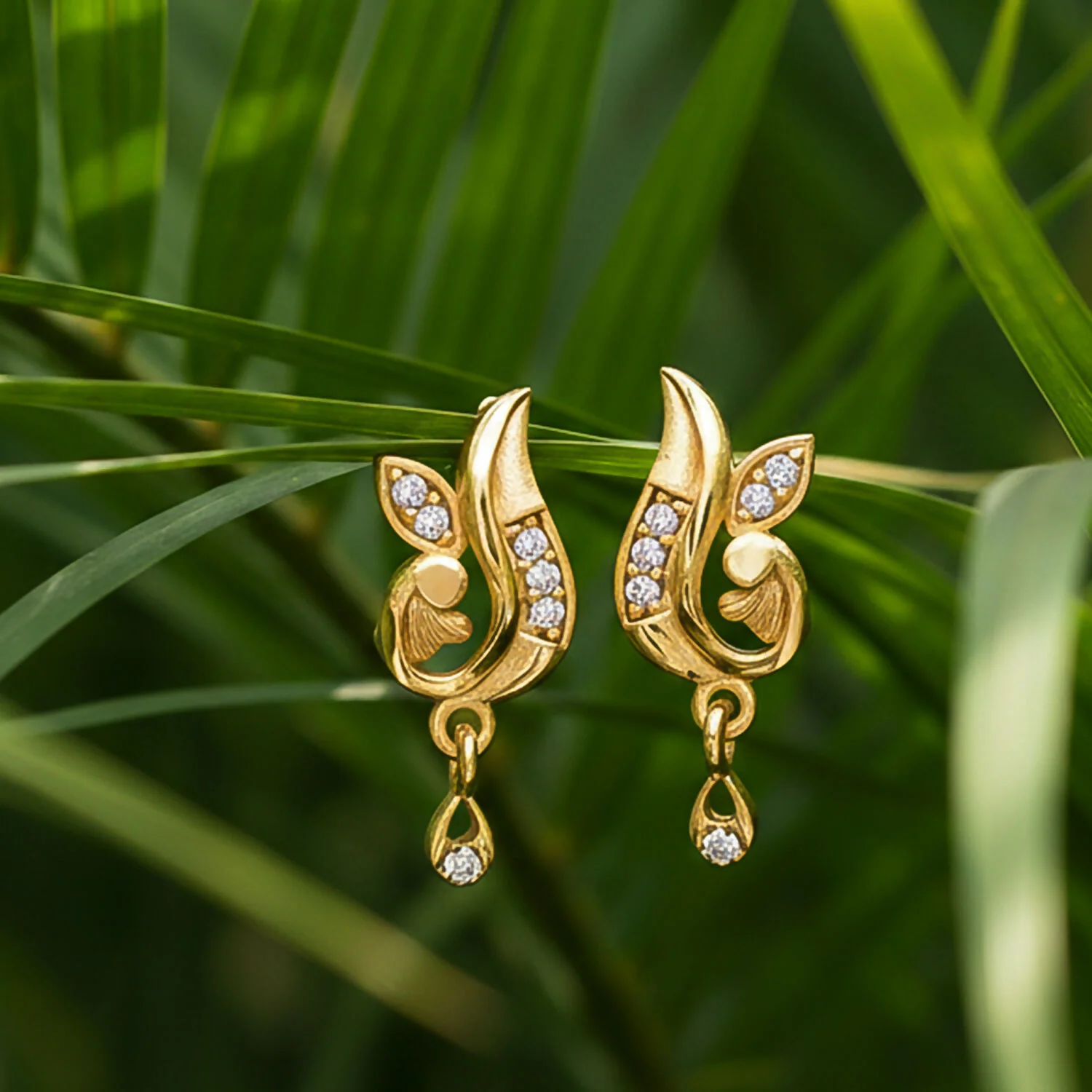 Curved Designer Drop Earrings with Crystal Highlights – Elegant Look - Image 2