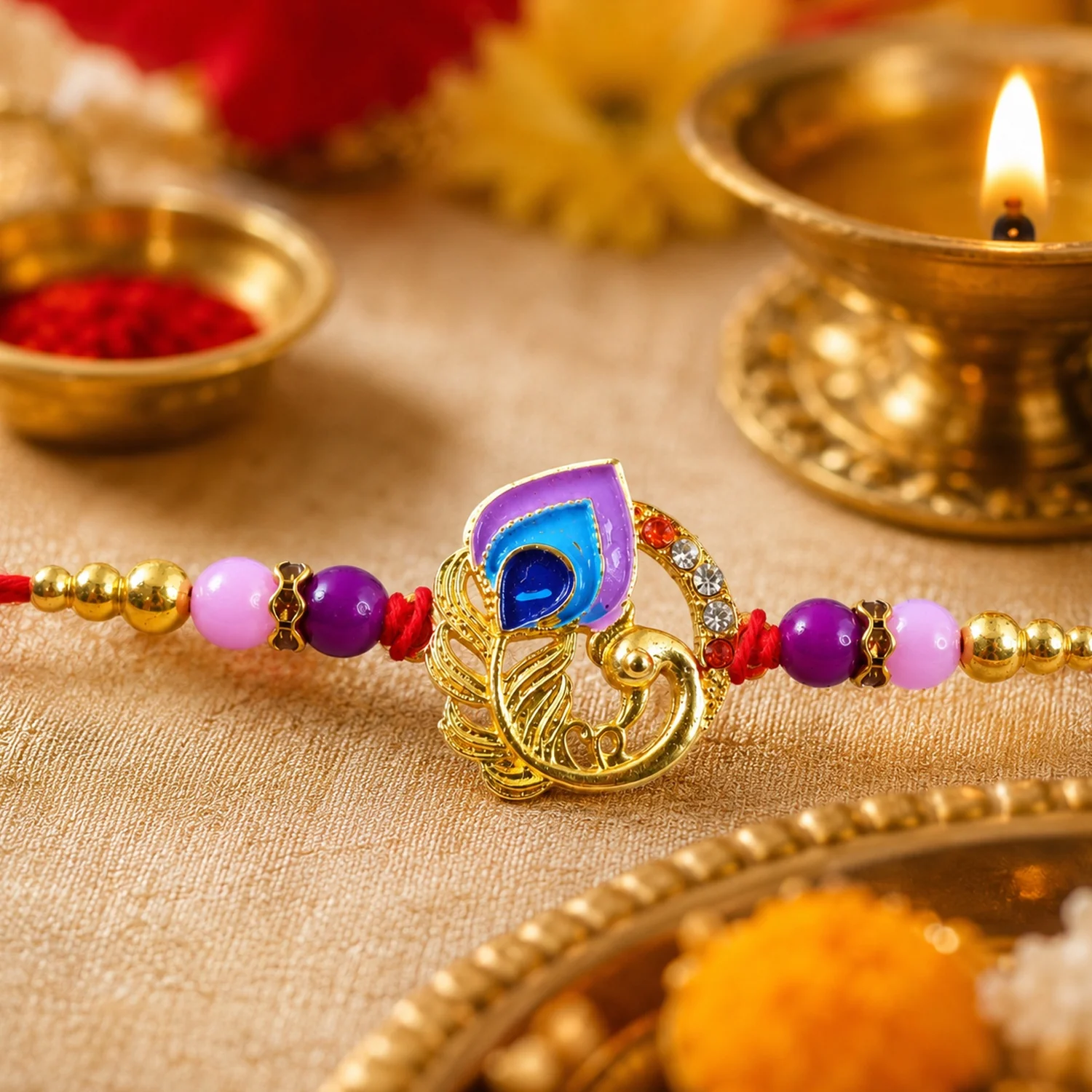 Curved Peacock Purple Blue Designer Rakhi - Image 4