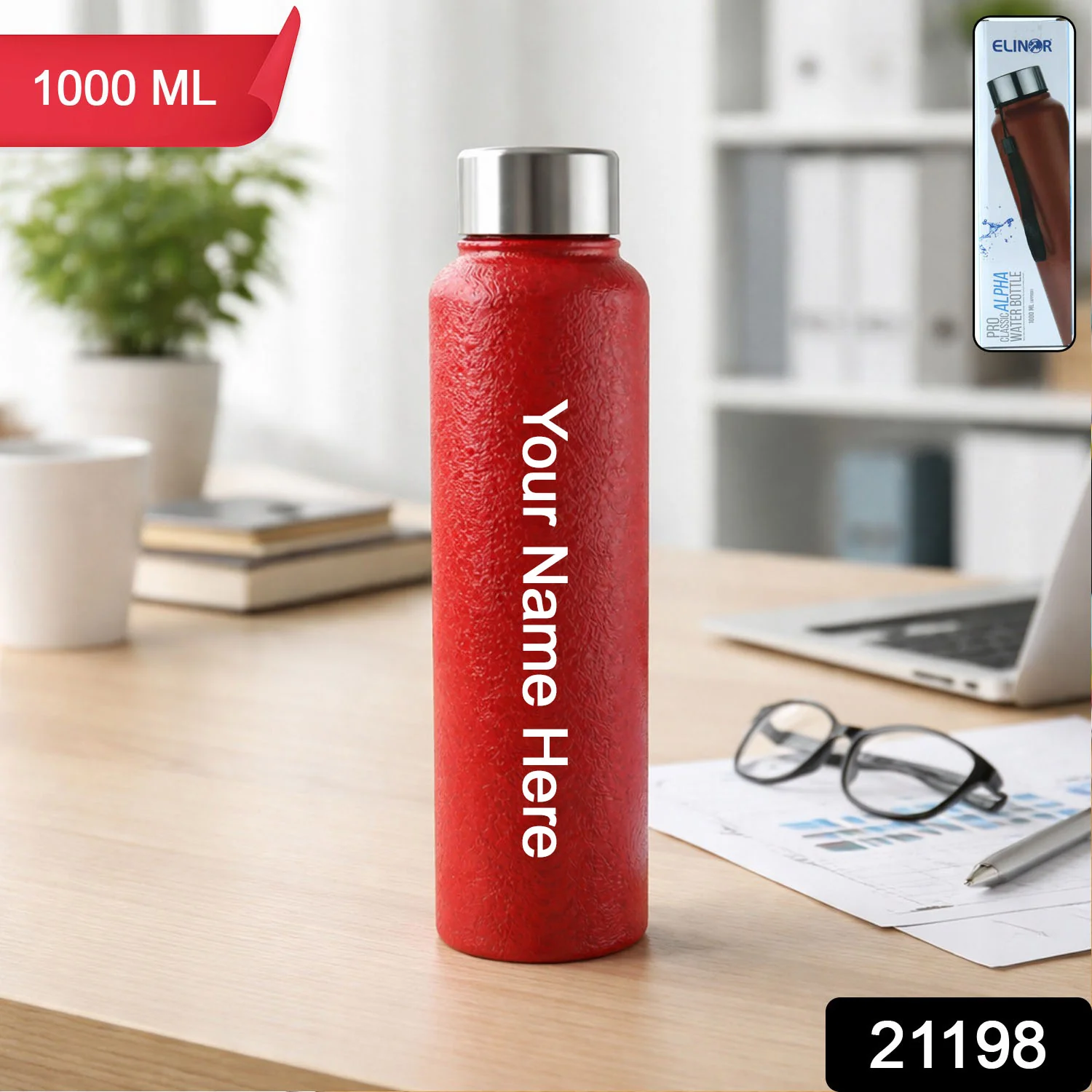 Custom 1000 ML Stainless Steel Water Bottle Red Color (1 Pc) - Image 2