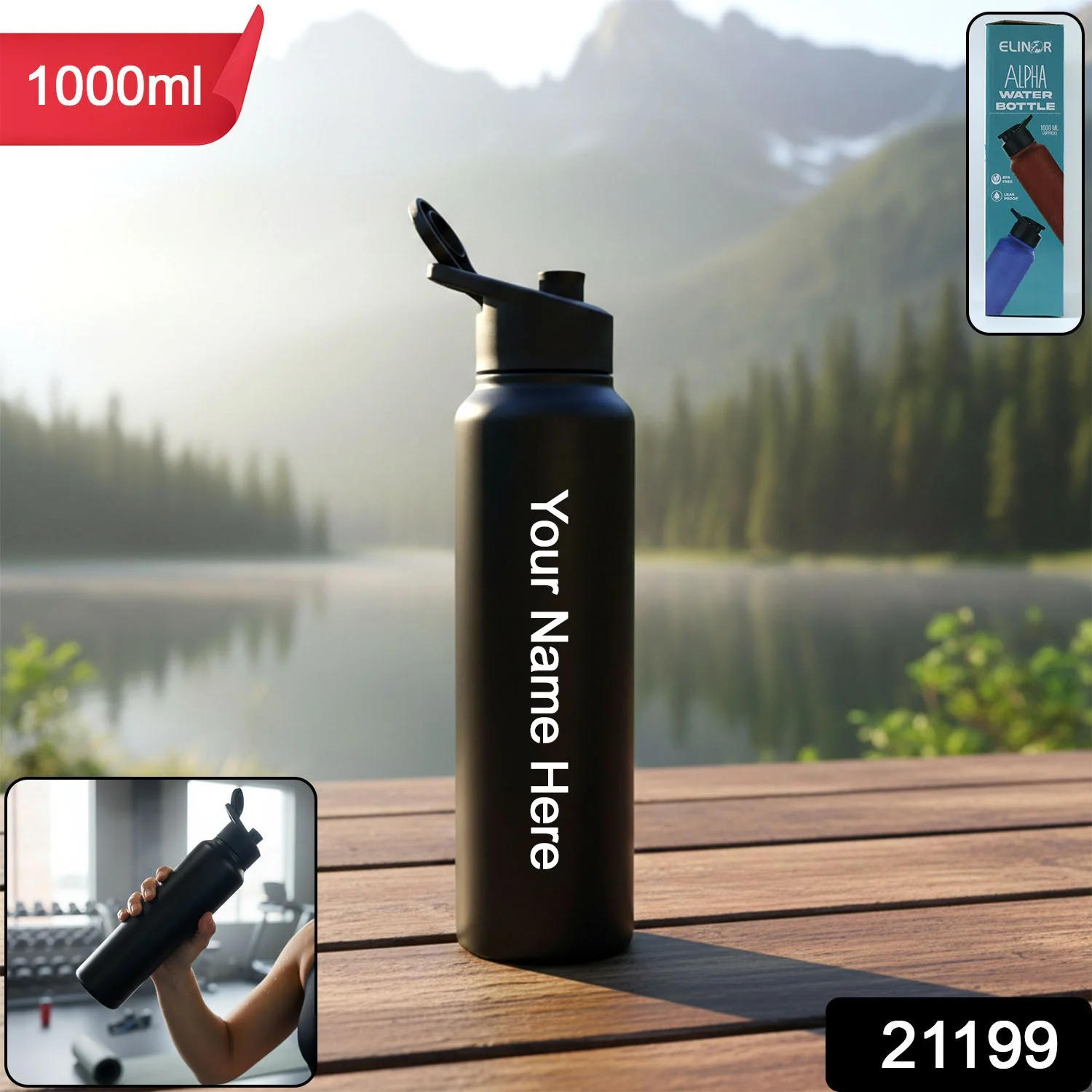 Customized Stainless Steel 1000ml Flip-Top Reusable Sports Water Bottle – 1 Pc - Image 2