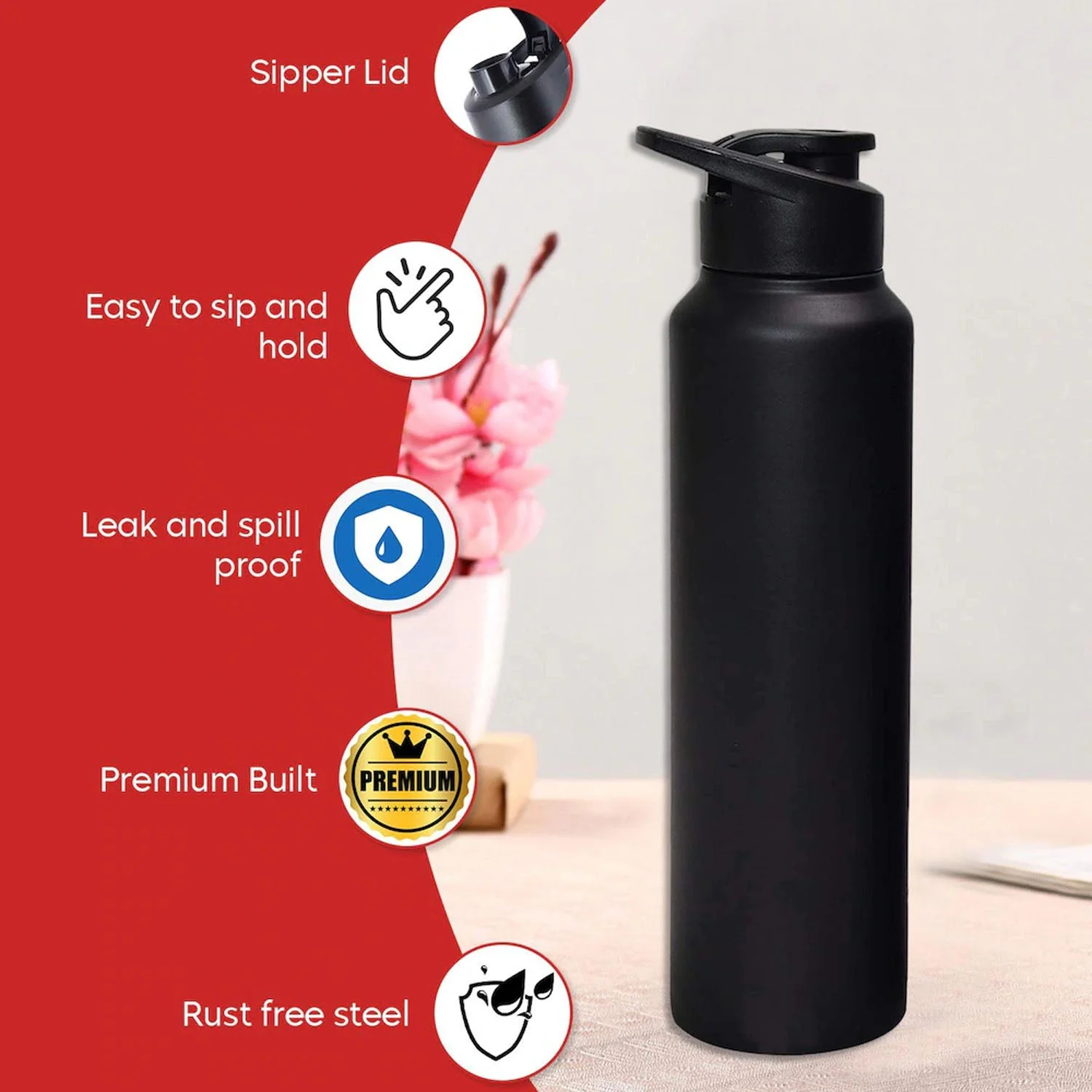 Customized Stainless Steel 1000ml Flip-Top Reusable Sports Water Bottle – 1 Pc - Image 8