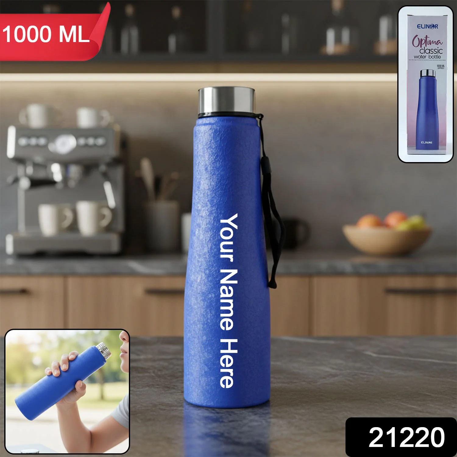 Custom Classic Stainless Steel Water Bottle Blue Color (1000 ML, 1 Piece) - Image 2