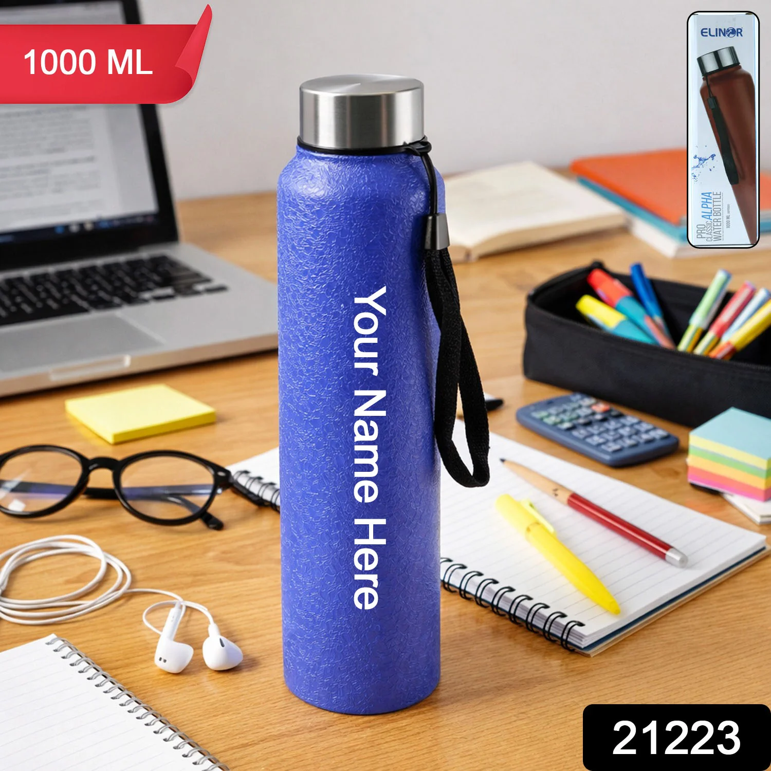 Custom Classic Stainless Steel Water Bottle Blue Color (1000 ML, 1 Pc) - Image 2