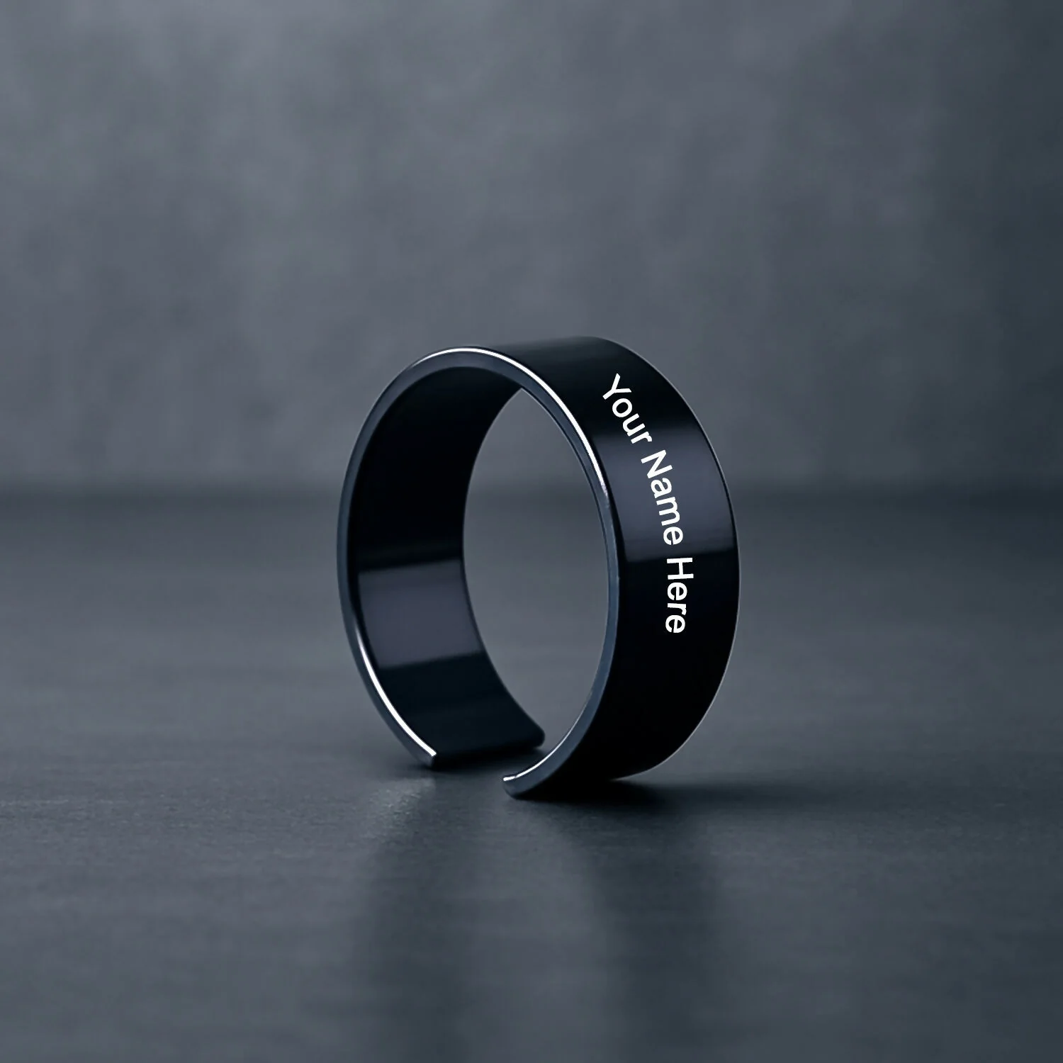 Custom Engraved Black Stainless Steel Adjustable Name Ring - Image 6