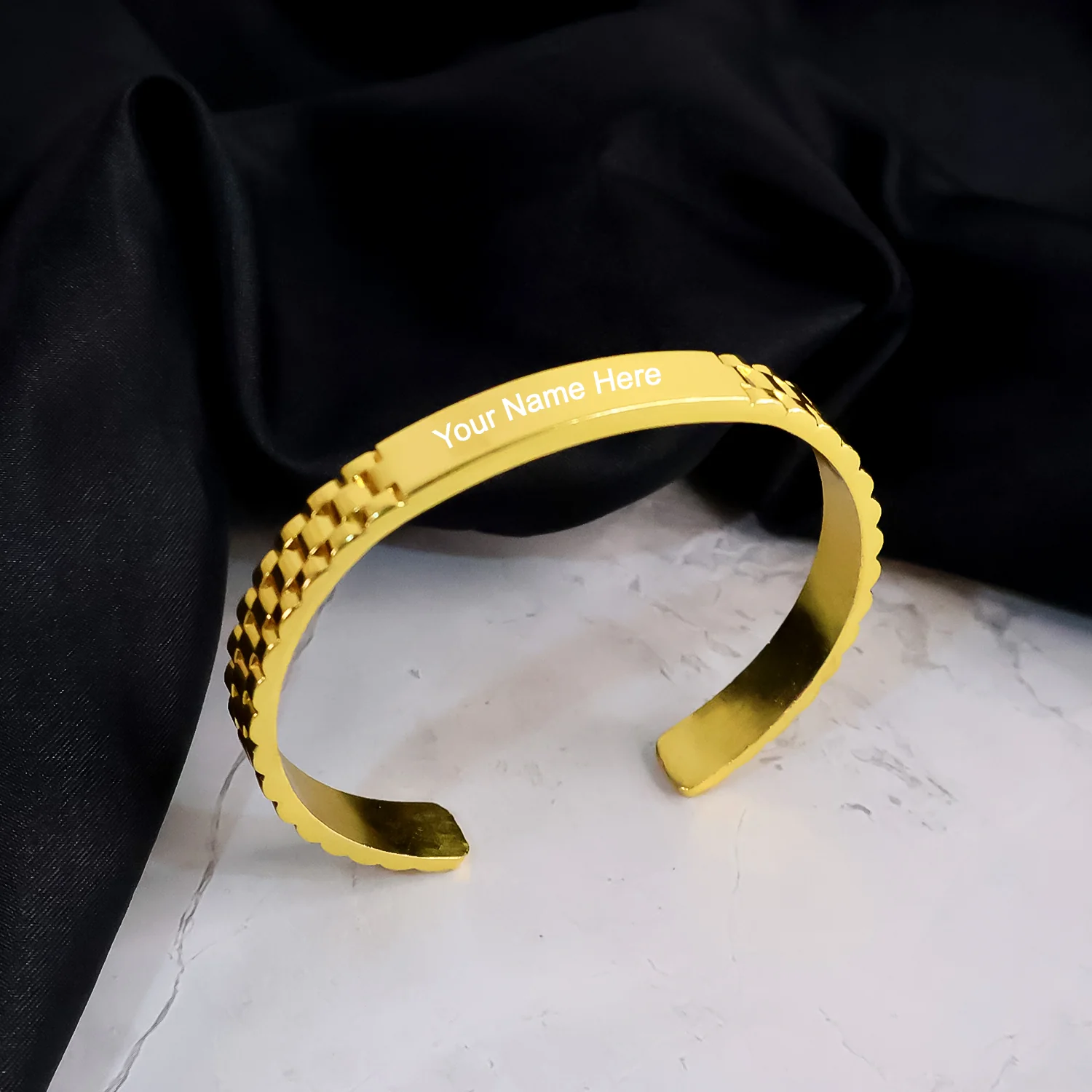Custom Engraved Gold-Plated Bracelet – Personalized Adjustable Cuff for Men & Women - Image 2