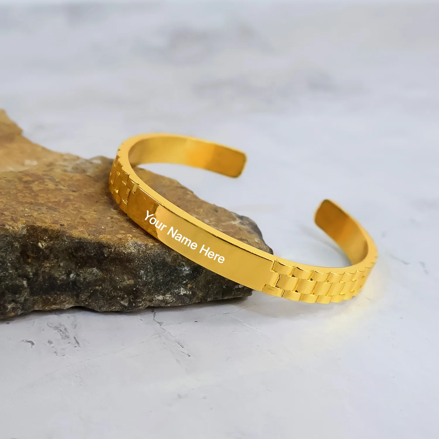 Custom Engraved Gold-Plated Bracelet – Personalized Adjustable Cuff for Men & Women - Image 3