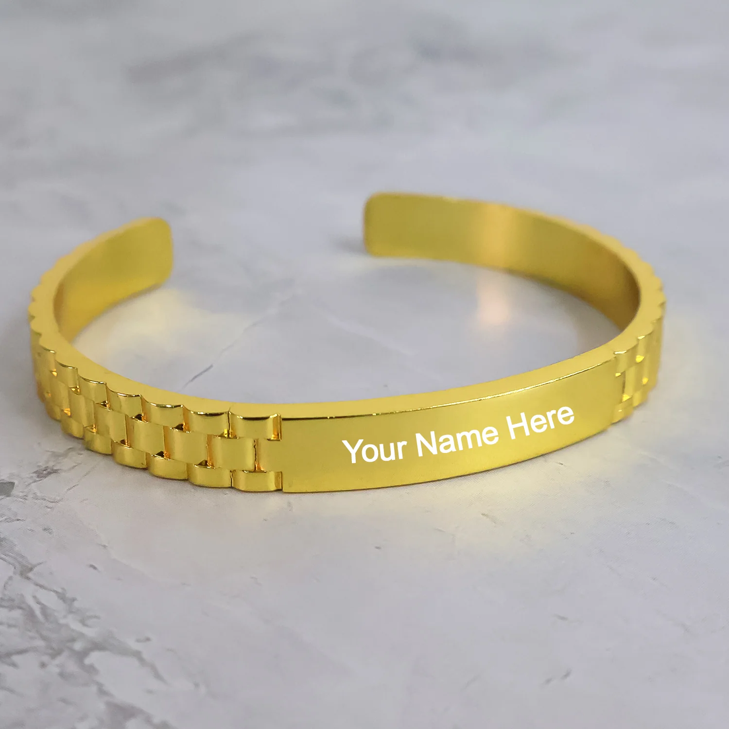 Custom Engraved Gold-Plated Bracelet – Personalized Adjustable Cuff for Men & Women - Image 4