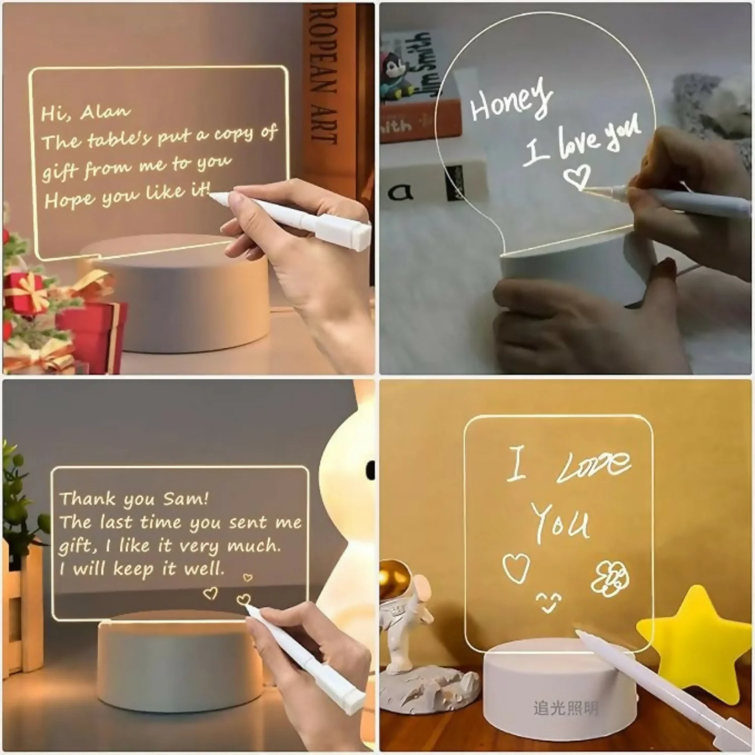 Custom LED Acrylic Night Lamp with Wooden Base - Image 3
