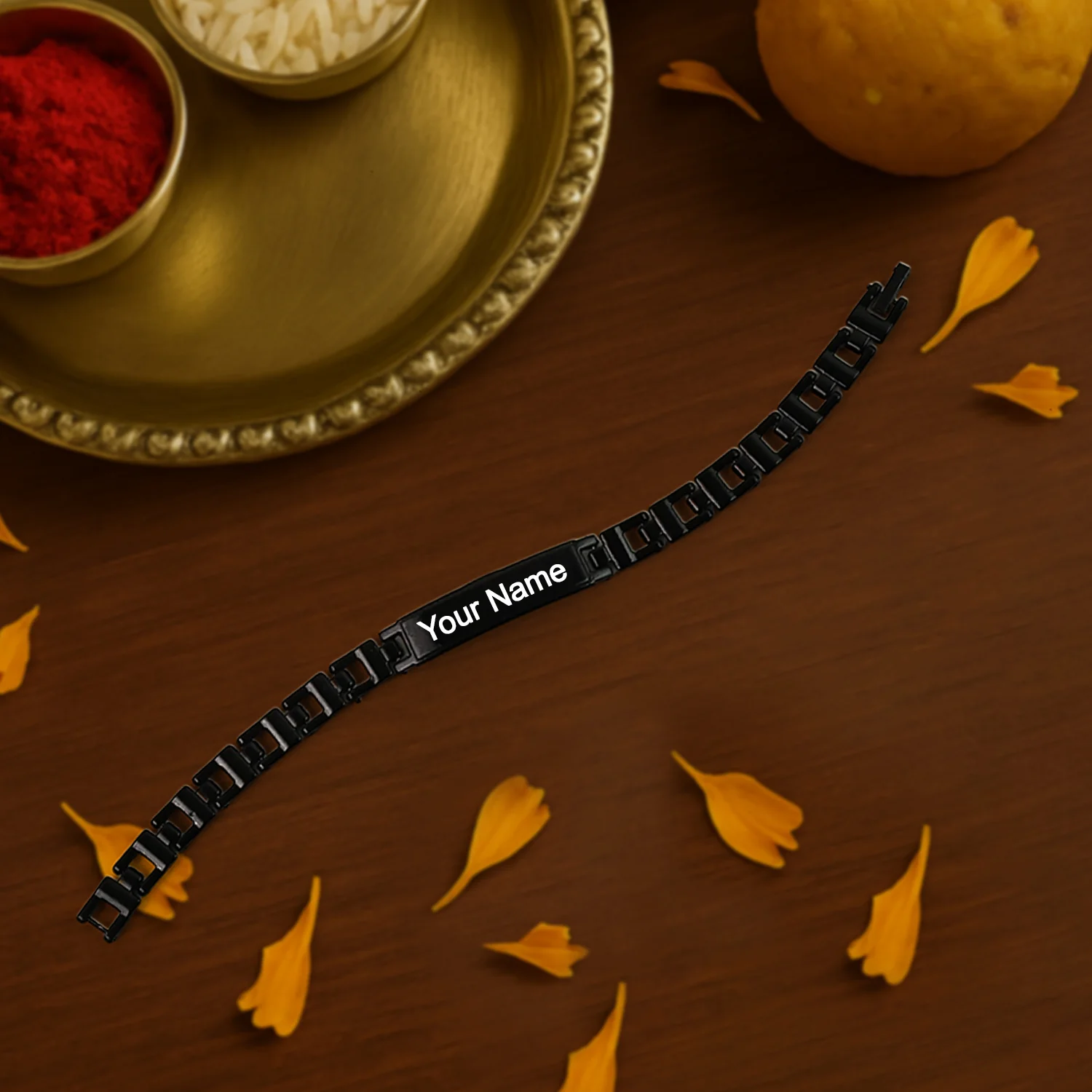 Custom Black Metal Name Bracelet – Personalized Engraved Chain for Men - Image 2