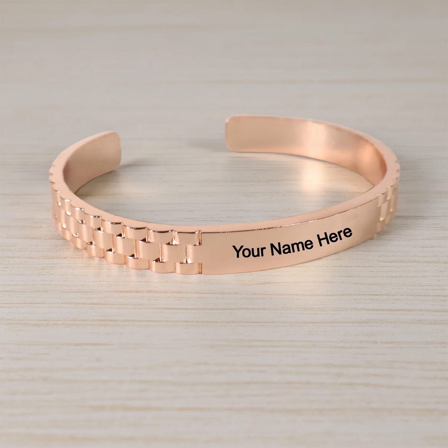 Custom Rose Gold-Plated Bracelet – Personalized Name Engraved Cuff Jewelry Men - Image 2