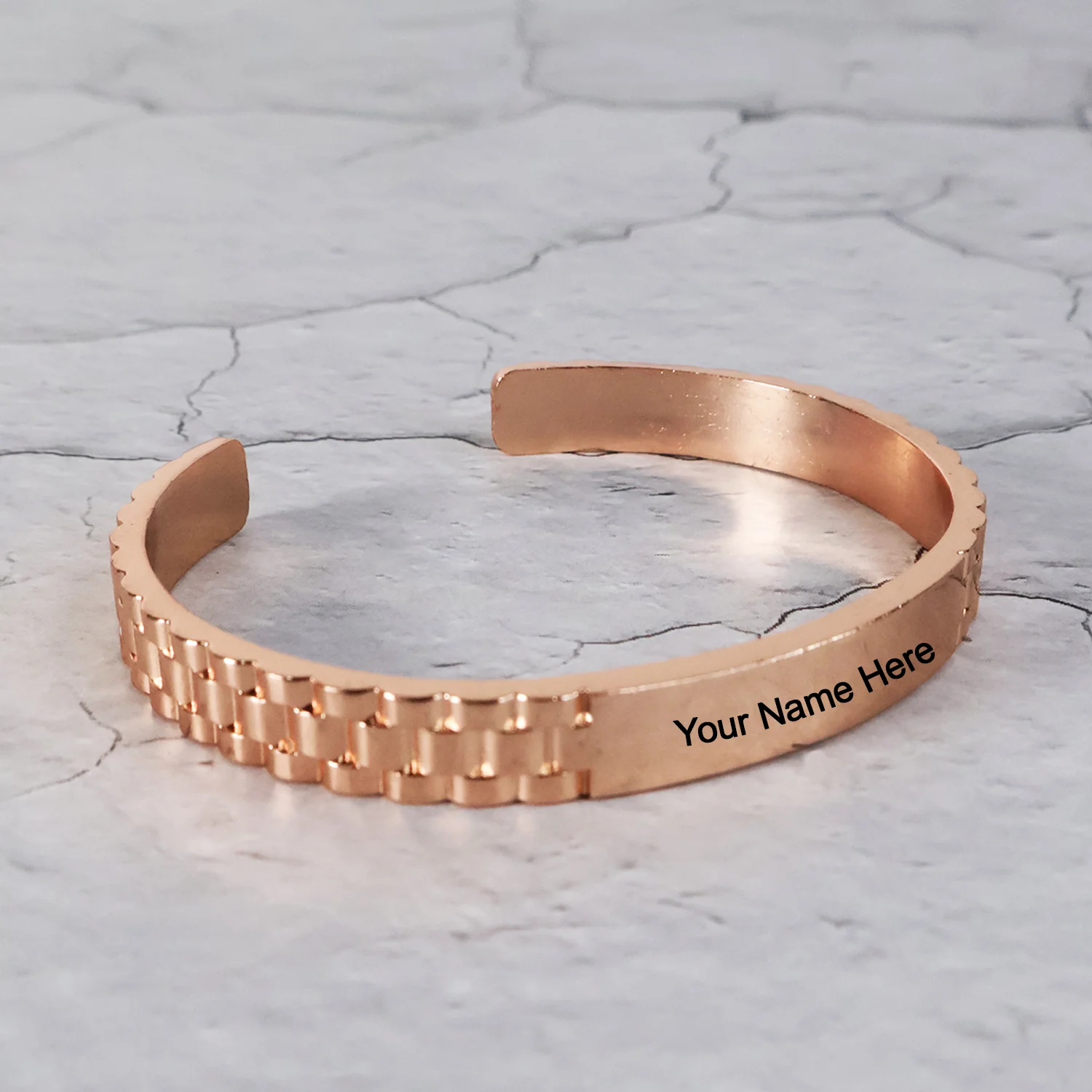 Custom Rose Gold-Plated Bracelet – Personalized Name Engraved Cuff Jewelry Men - Image 5