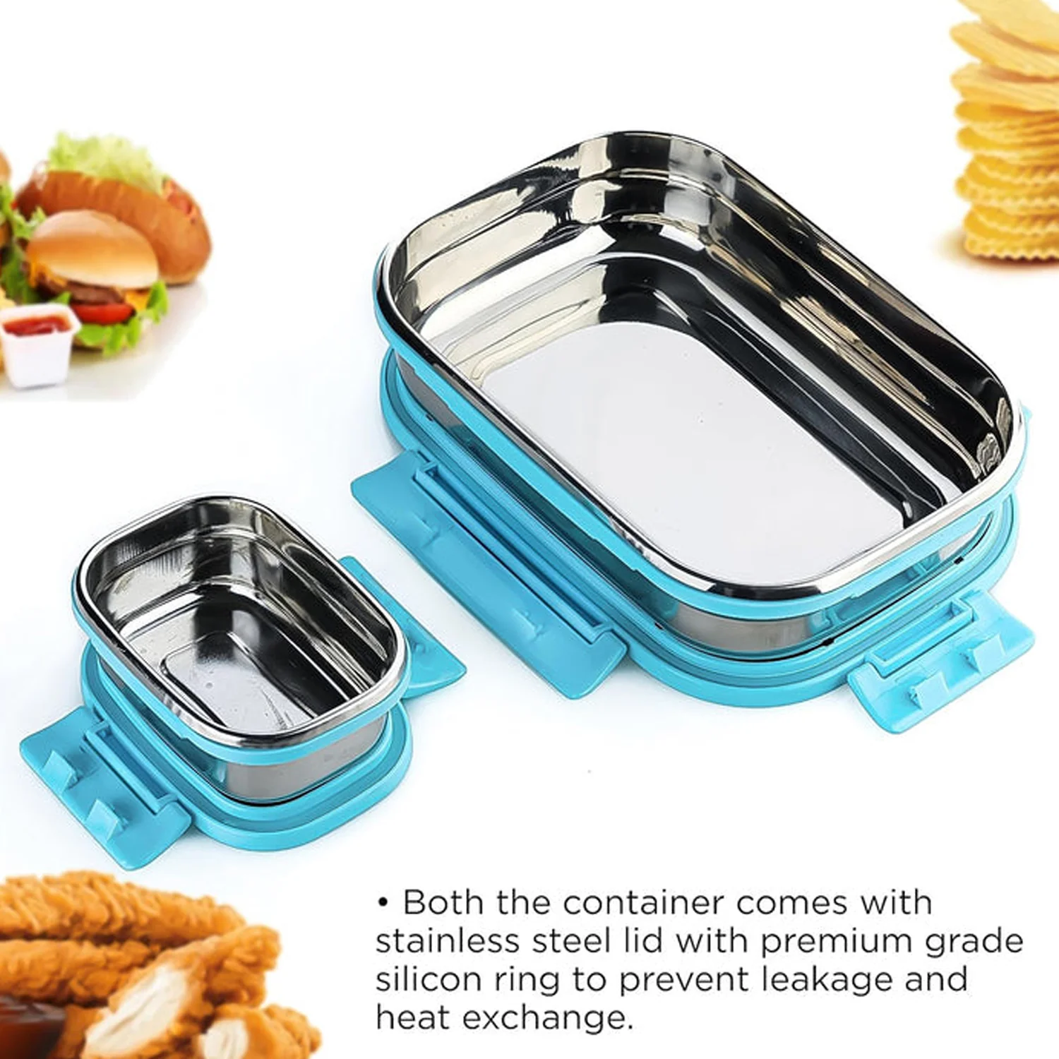Customized Stainless Steel Lunch Box with 2 Compartments & Spoon - Image 3