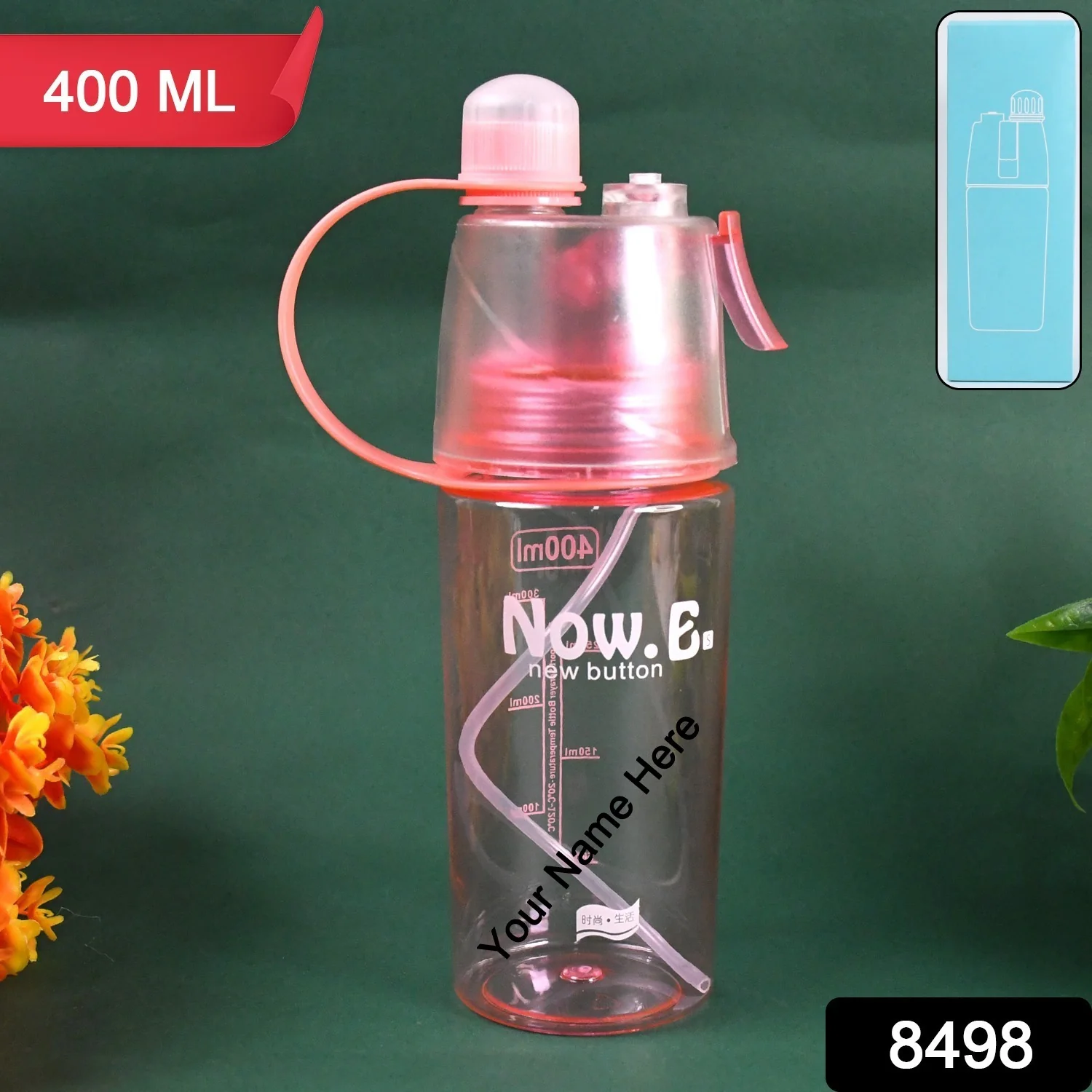 Customize Plastic 2 In 1 Mist Spray Water Bottle (Multicolor / 400 ML / 1 Pc) - Image 2