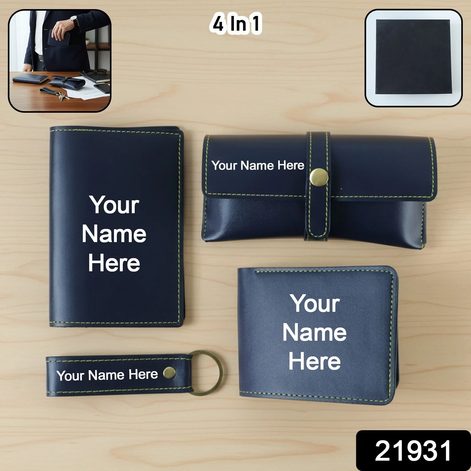 Customized 4 In 1 Premium PU Leather Wallet Gift Set for Men (4 Pc Set) - Image 2