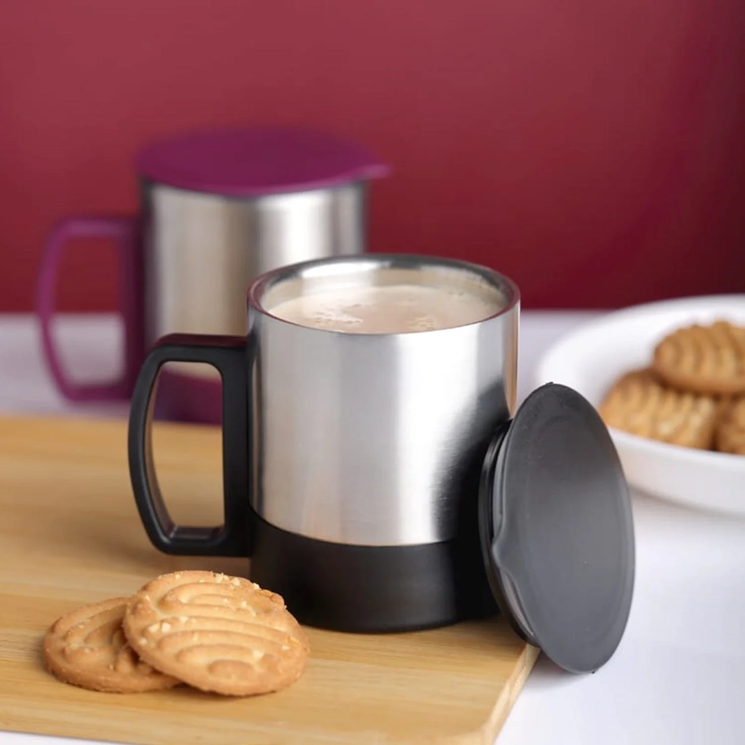 Customize Stainless Steel Coffee/Tea Cup, Stainless Steel Lid Cover Hot Coffee/Tea Mug Hot Insulated Double Wall Stainless Steel, Coffee and Milk Cup with Lid & Handle Easy To Carry - Coffee Cup (1 Pc) - Image 5