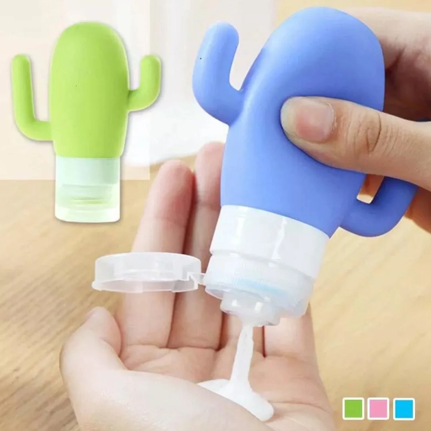 Customize Cactus Shape Portable Soft Silicone Travel Bottles Set Squeezable and Refillable Travel Containers Cosmetic Travel Bottles for Shampoo, Conditioner, Lotion, Toiletries Travel Accessories(1 Pc ) - Image 4