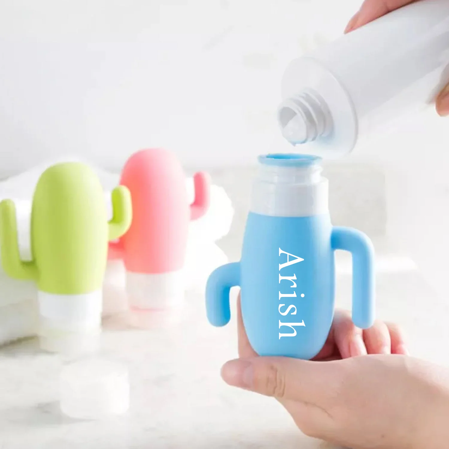 Customize Cactus Shape Portable Soft Silicone Travel Bottles Set Squeezable and Refillable Travel Containers Cosmetic Travel Bottles for Shampoo, Conditioner, Lotion, Toiletries Travel Accessories(1 Pc ) - Image 6