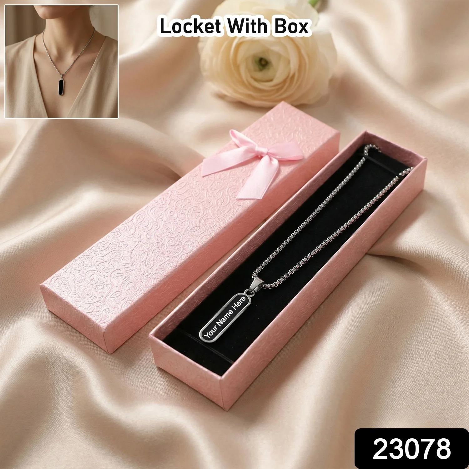 Customize Elegant Metal Pendant Locket Necklace with Box - Image 2