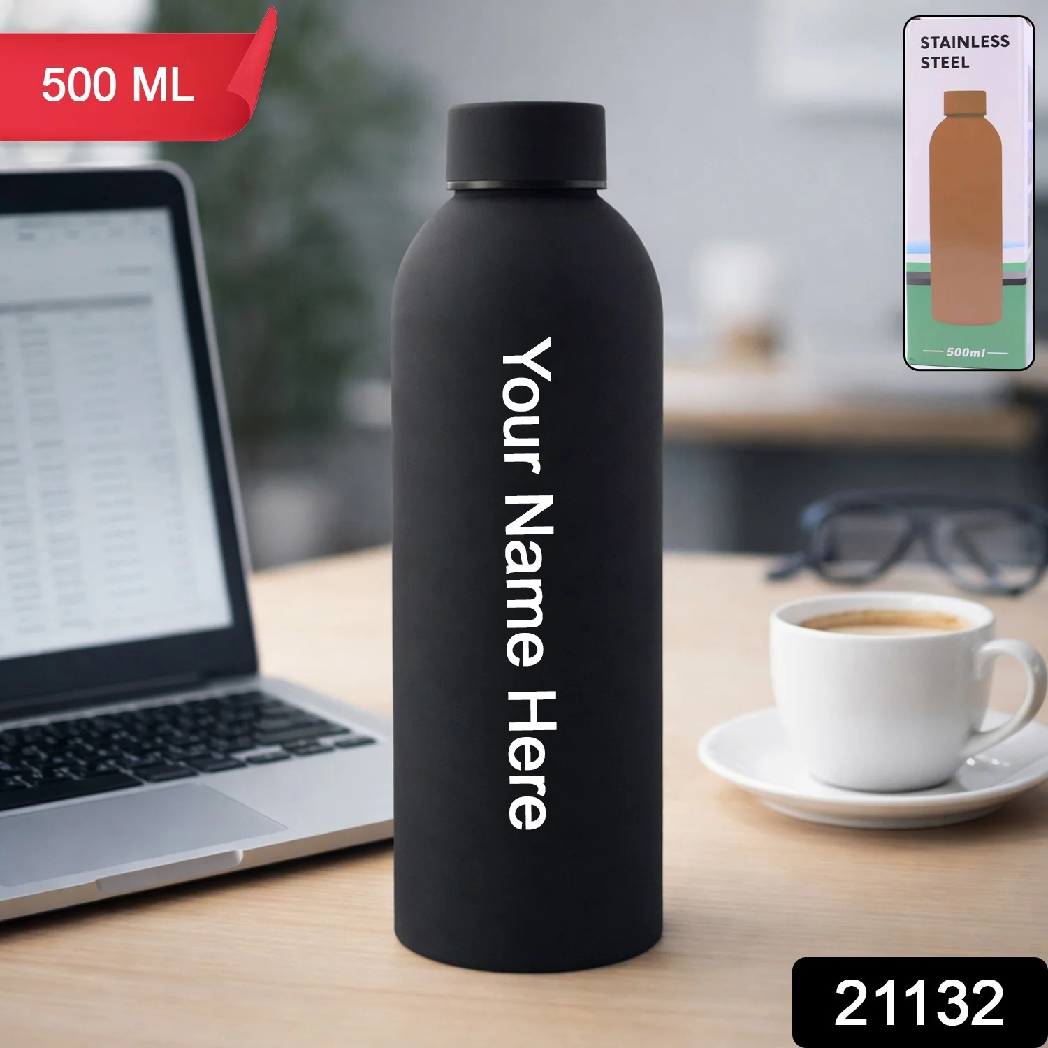Customize Stainless Steel Double Wall Vacuum-Insulated Drink Water (Black / 500 ML Approx) - Image 2