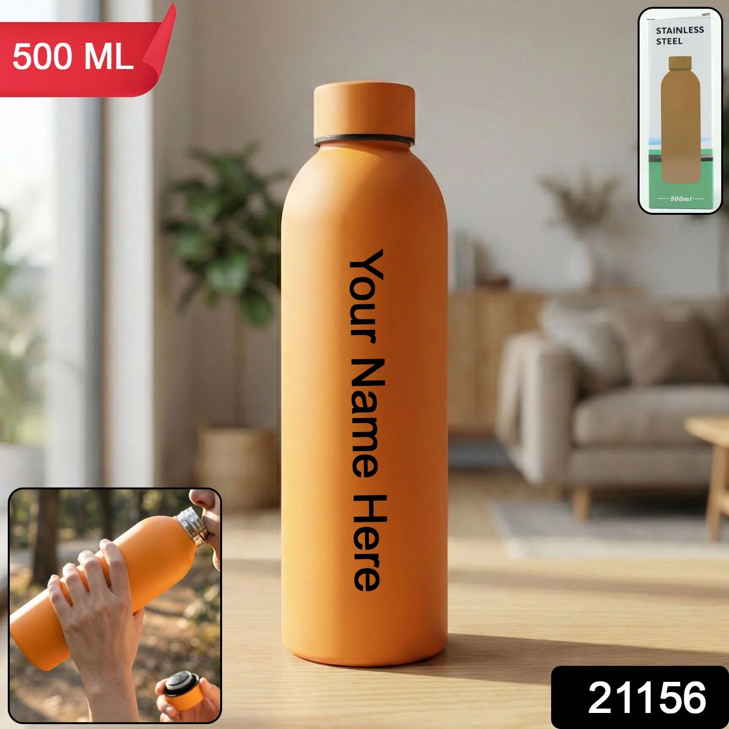Customize Stainless Steel Double Wall Vacuum-Insulated Drink Water (Orange / 500 ML ) - Image 2