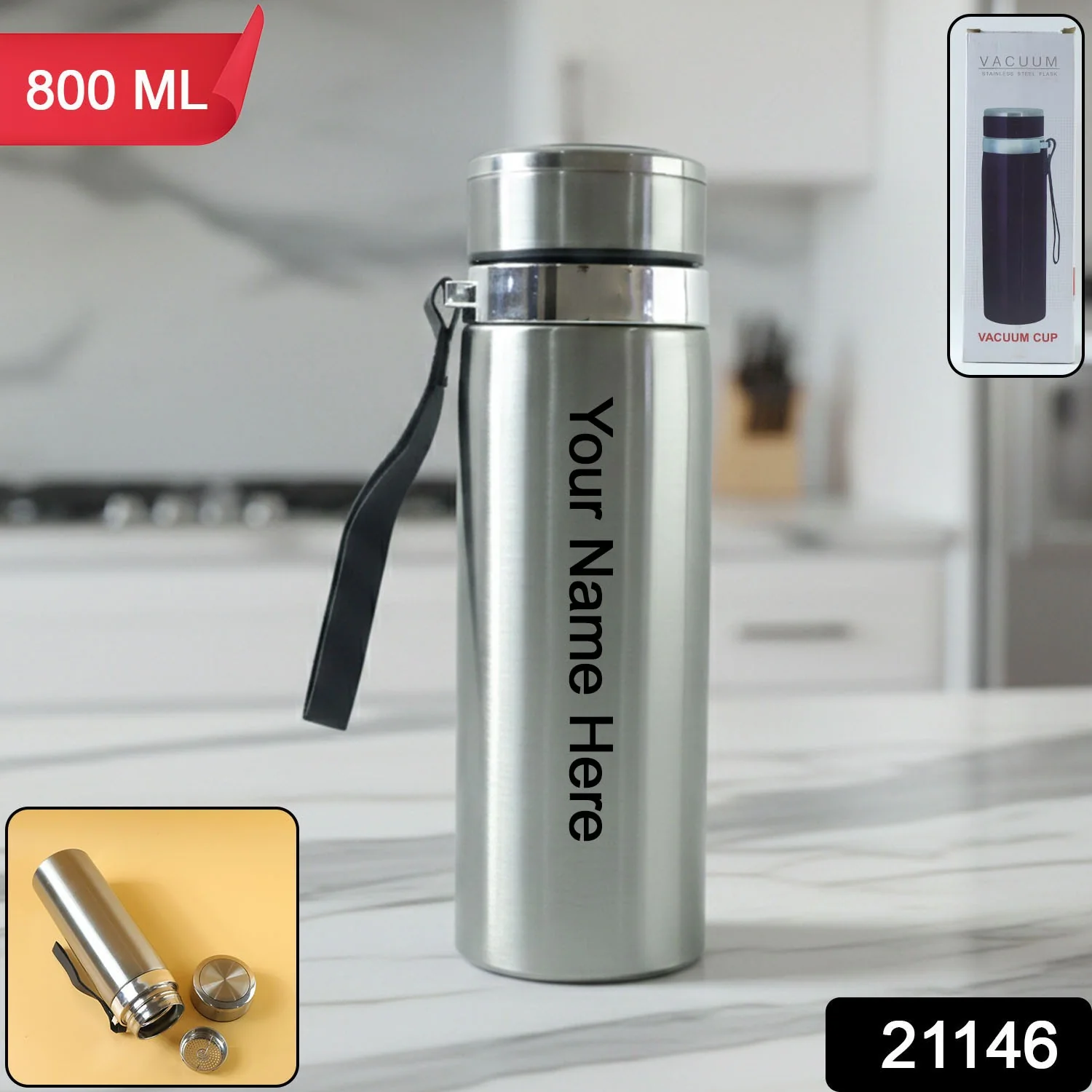 Customize Stainless Steel Vacuum Insulated Flask Bottle with Leakproof Lid (1 Pc, 800 ML) - Image 2