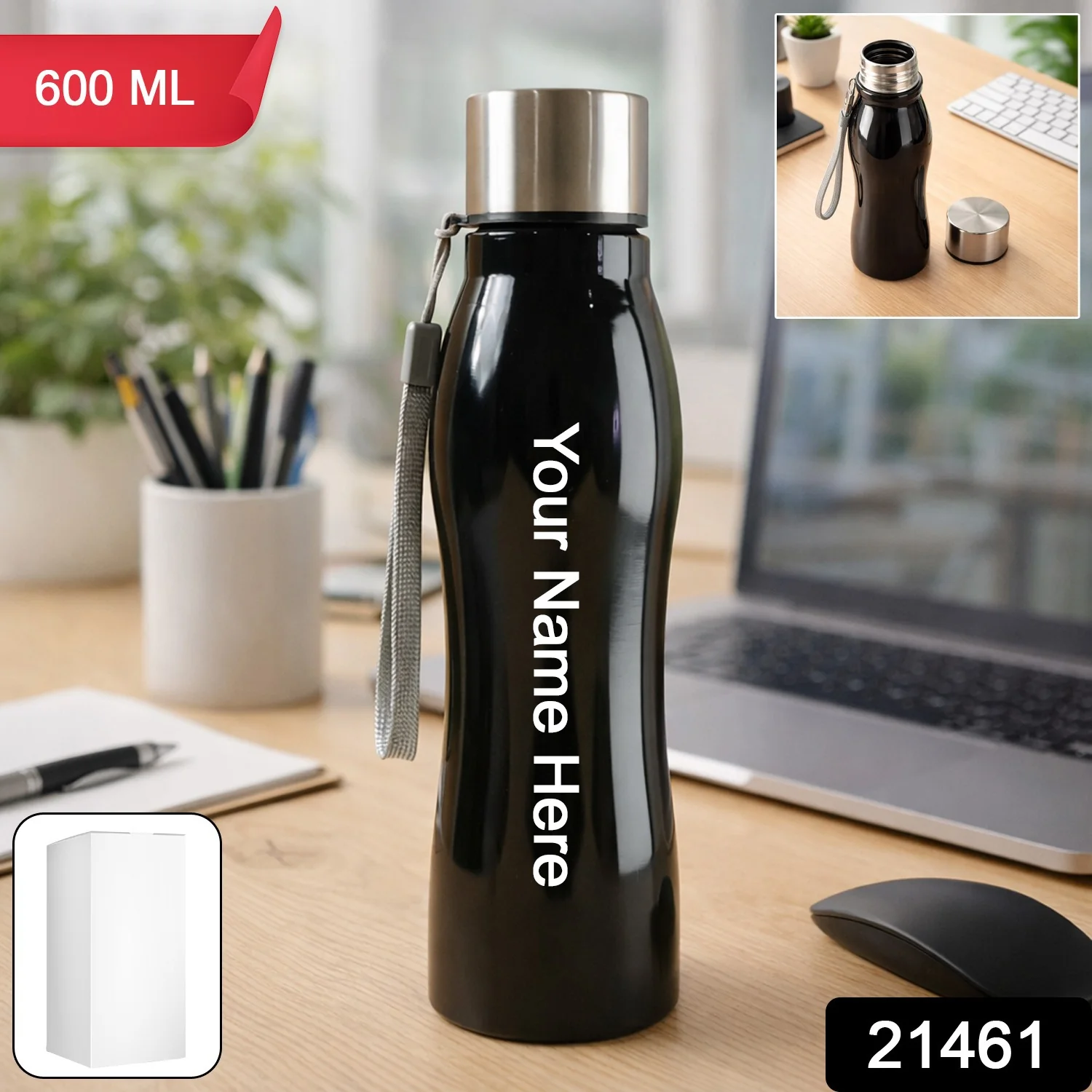 Customize Stainless Steel Water Bottle with Carry Strap 600 ML - Image 2