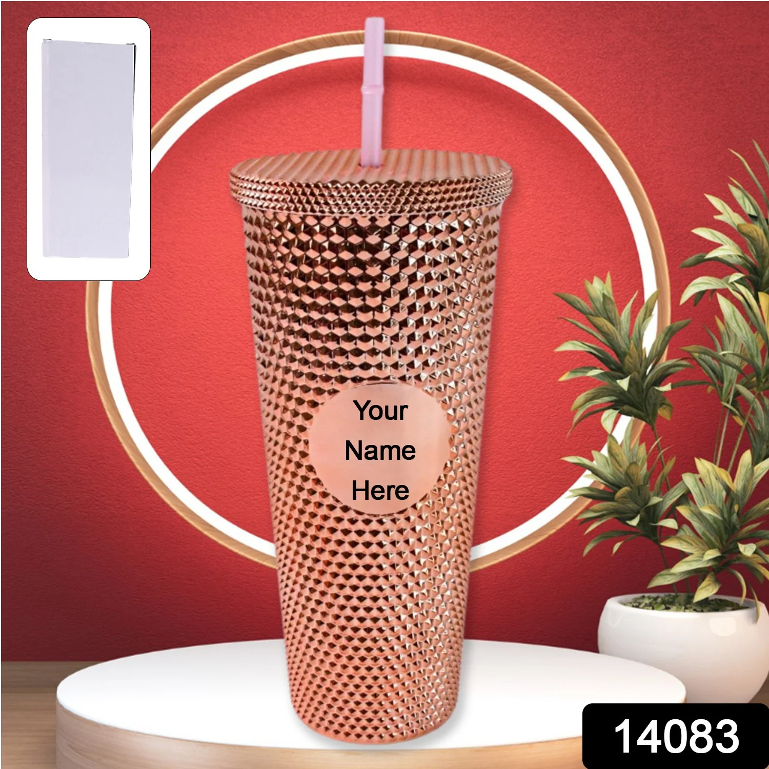 Customize Studded Cup Tumbler Straw Lid - Plastic Double Walled Cold Cup iced Coffee - Image 2