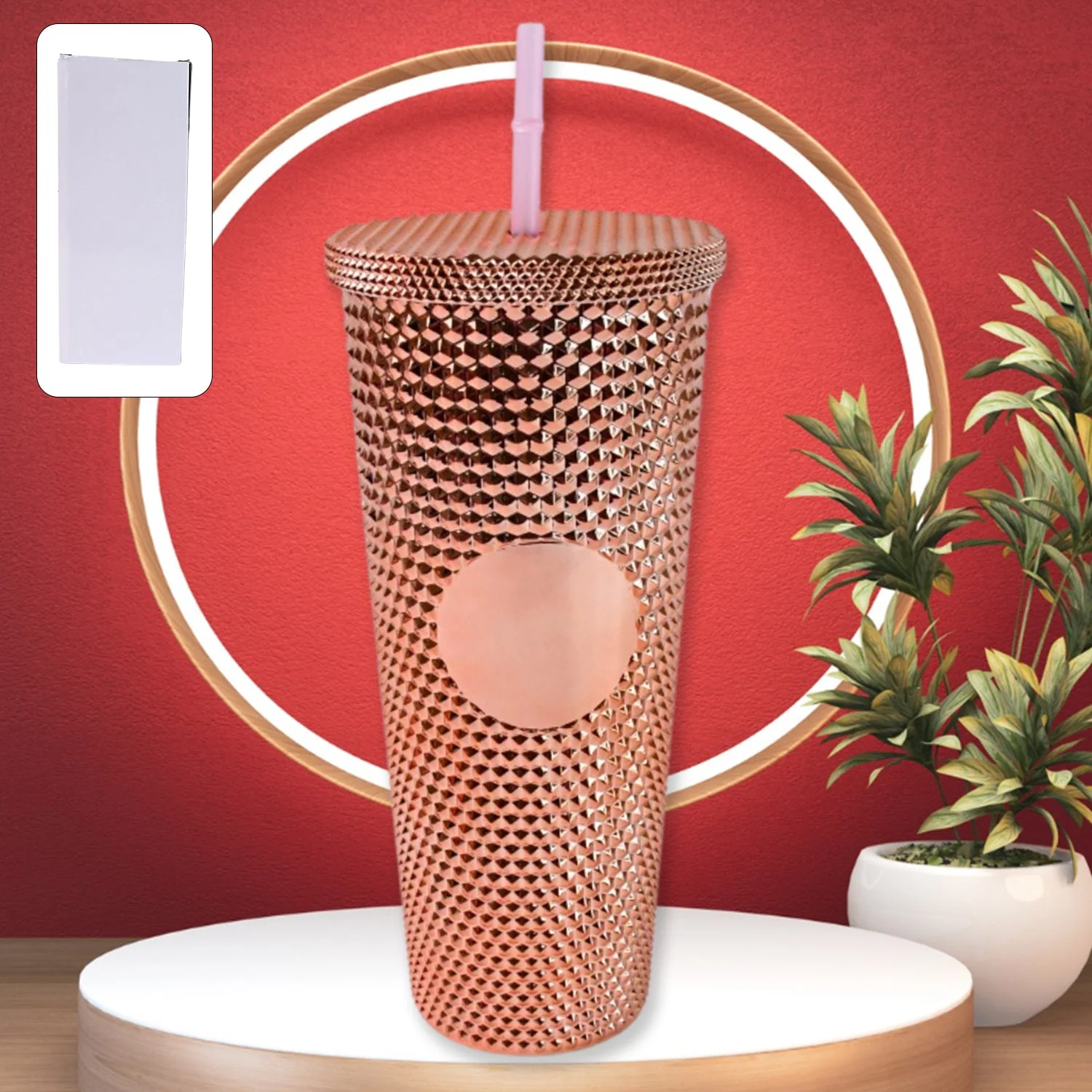 Customize Studded Cup Tumbler Straw Lid - Plastic Double Walled Cold Cup iced Coffee - Image 3