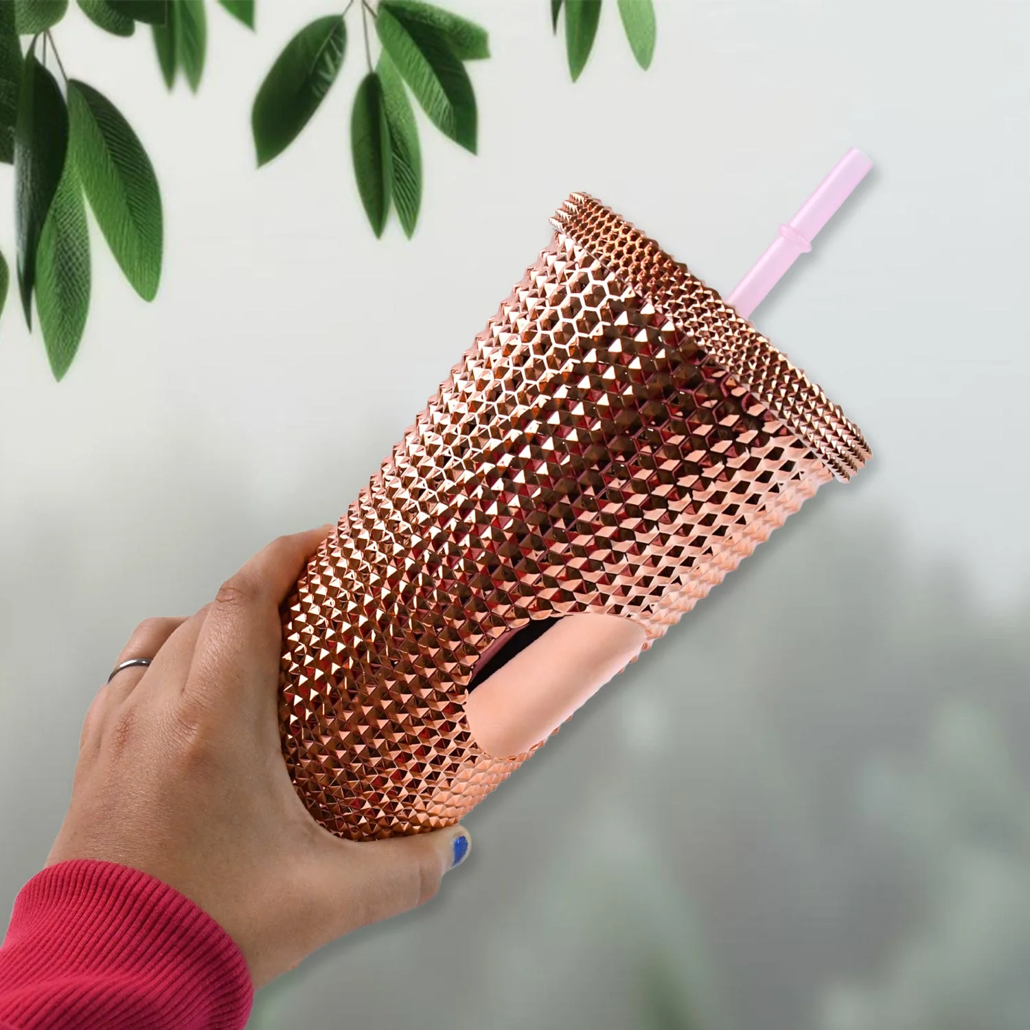 Customize Studded Cup Tumbler Straw Lid - Plastic Double Walled Cold Cup iced Coffee - Image 4