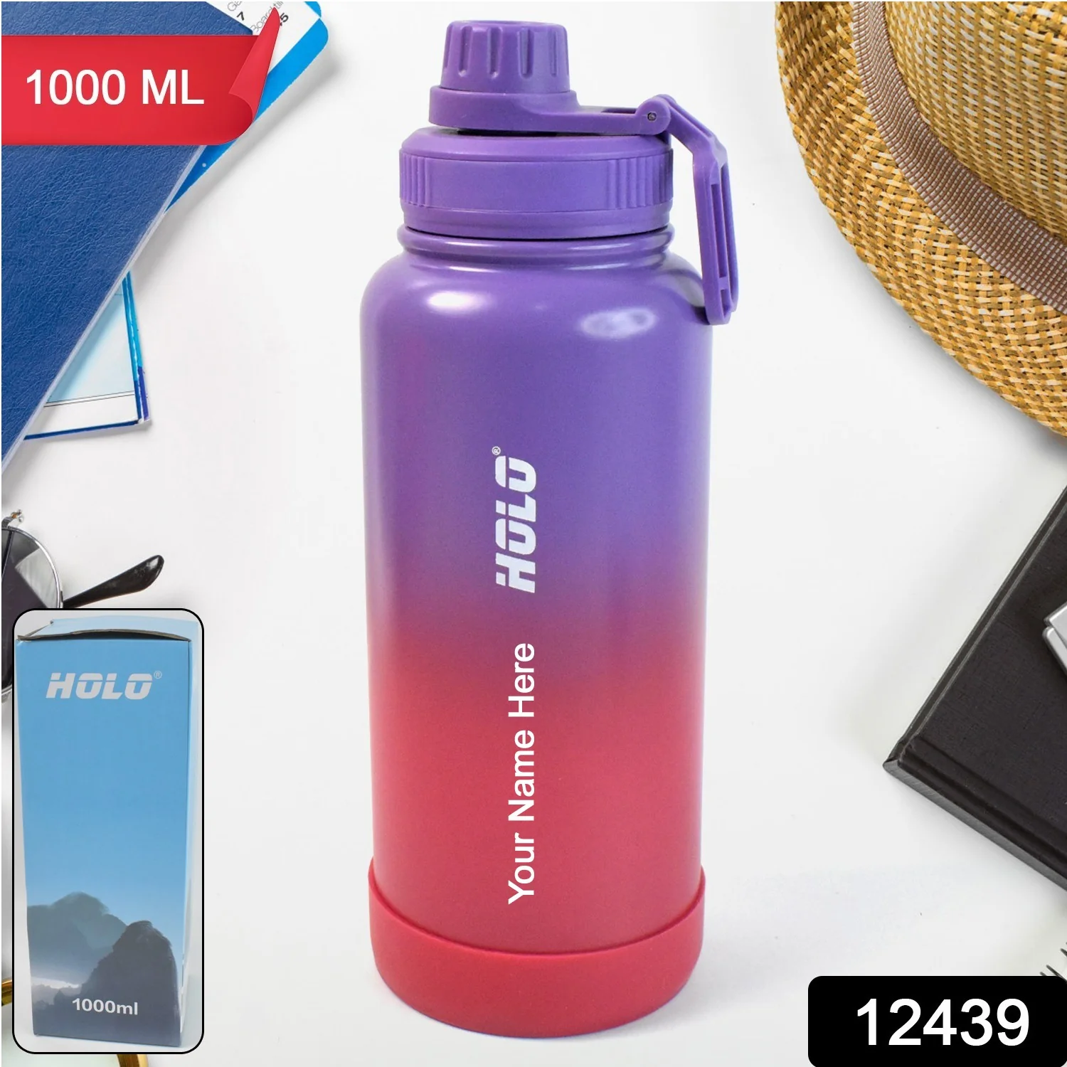 Customize Two Tone Pink Stainless Steel Water Bottle Leakproof Easy Pour Cap (1000ml) - Image 2