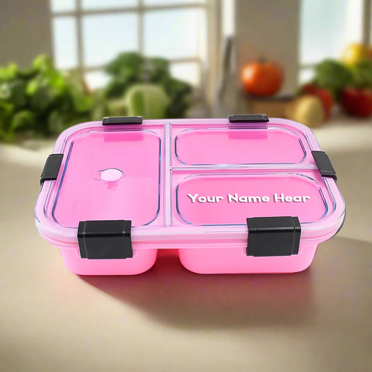 Customized Plastic 3 Compartment Insulated Lunch Box, Lunch Box (1 Pc) - Image 3