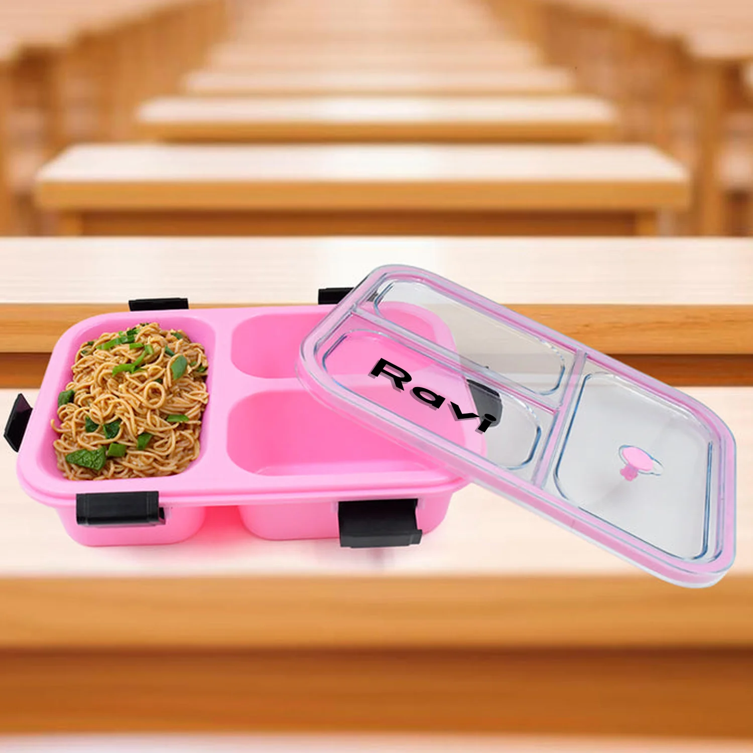 Customized Plastic 3 Compartment Insulated Lunch Box, Lunch Box (1 Pc) - Image 4