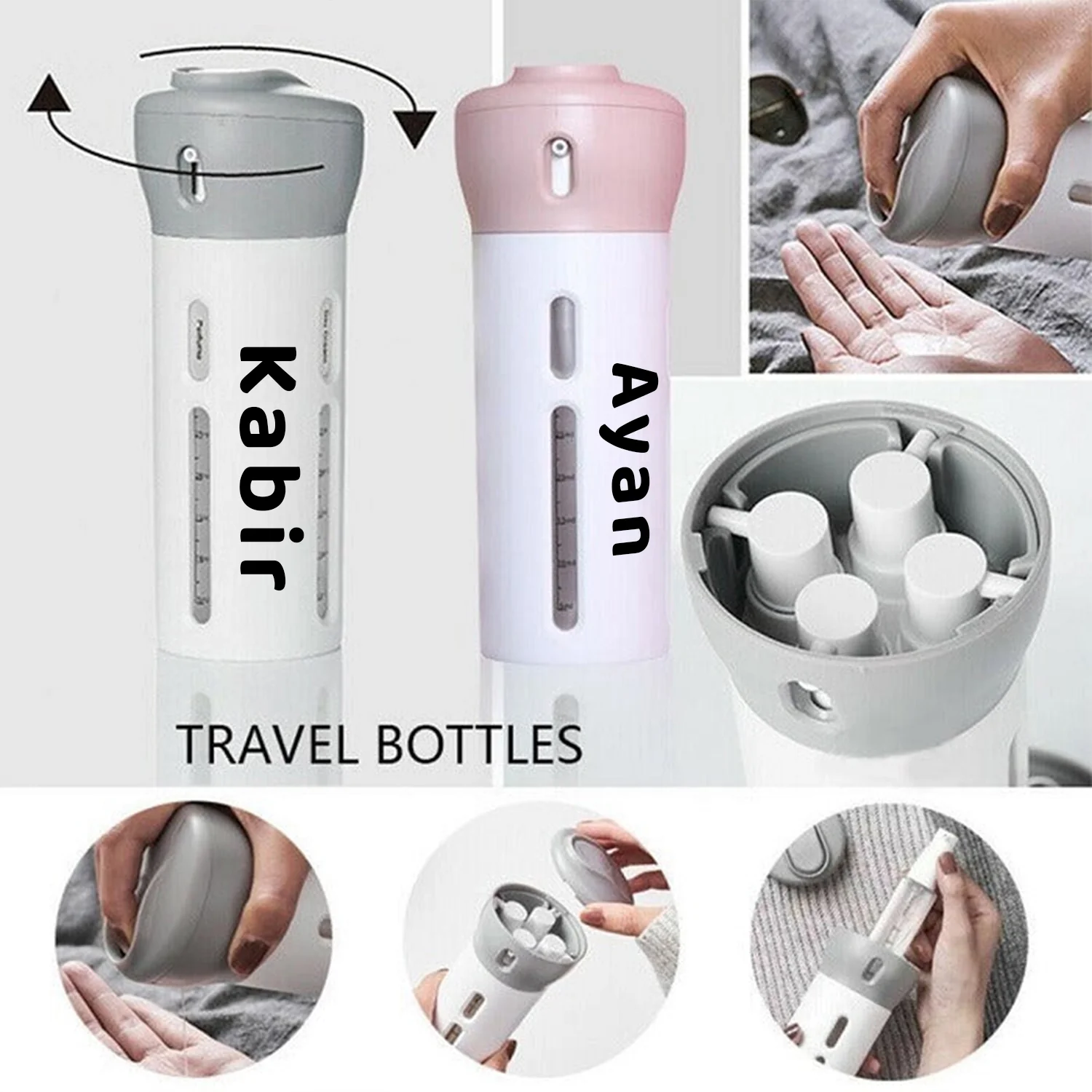 Customize 4 in 1 Travel Dispenser Bottle Set Refillable Cosmetic Containers Set - Image 11