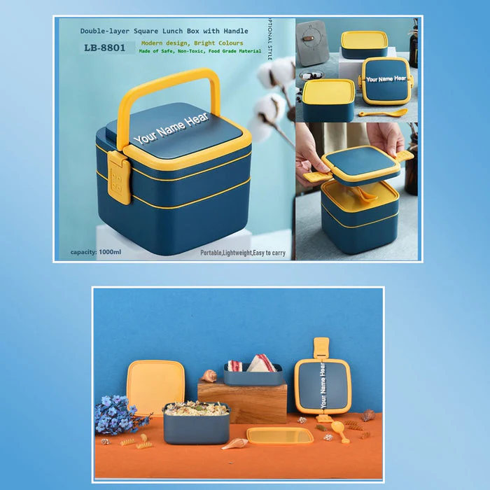 Customized BLUE DOUBLE-LAYER PORTABLE LUNCH BOX - Image 5