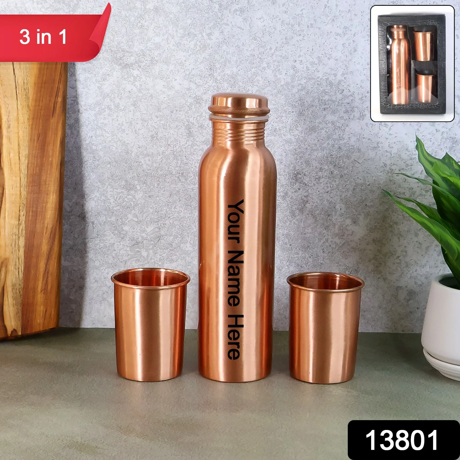 Customized Copper Water Bottle 2 Glasses with Gift Box (3 Pcs Set) - Image 2