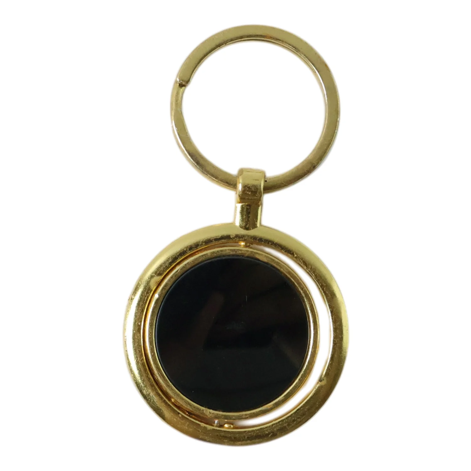 Gold Plated Keychain with Black Round Pendant Rotating (1 Pc) - Image 4