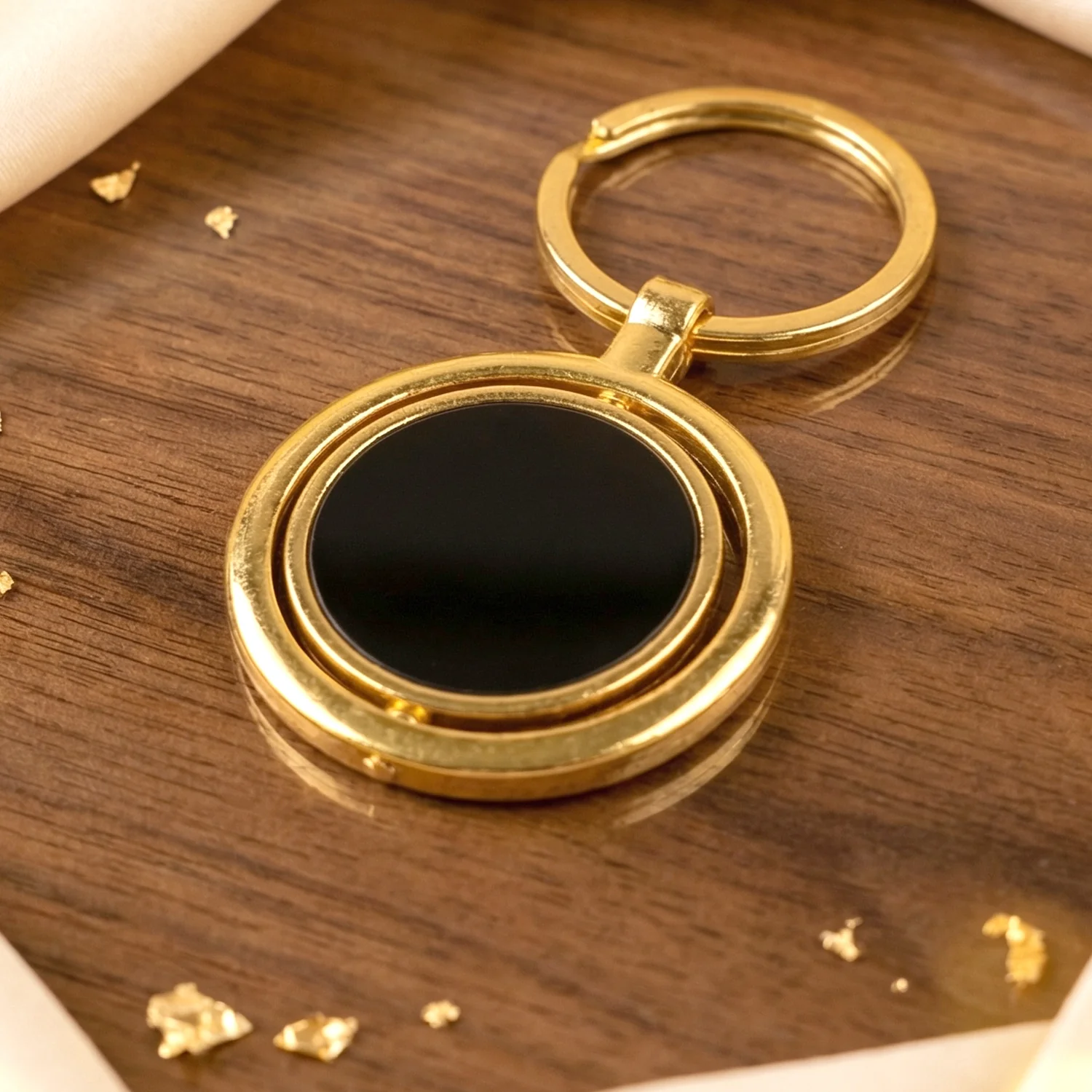 Gold Plated Keychain with Black Round Pendant Rotating (1 Pc) - Image 7