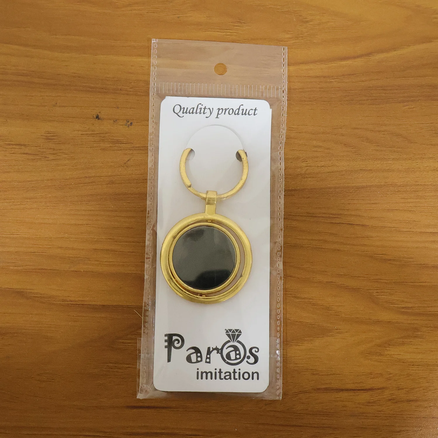 Gold Plated Keychain with Black Round Pendant Rotating (1 Pc) - Image 8
