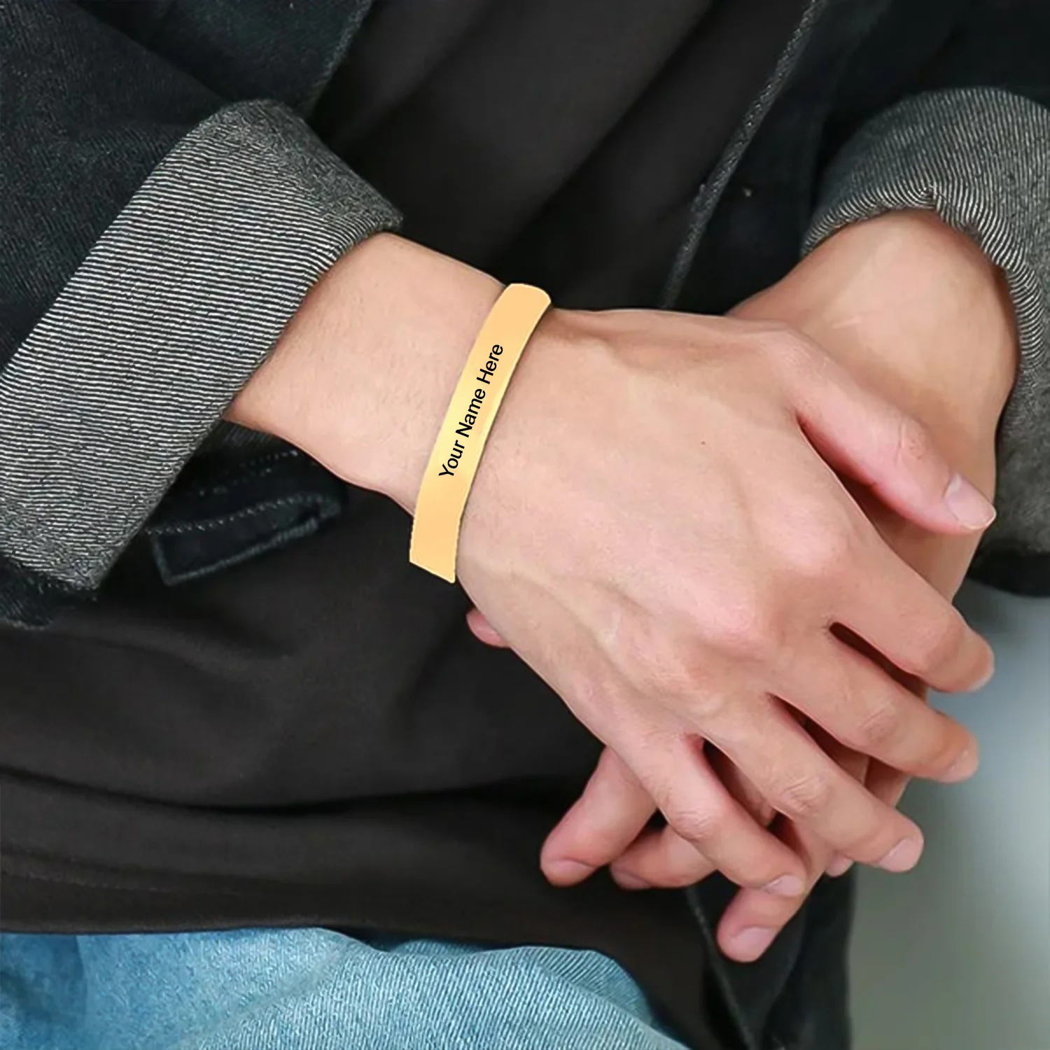 Customized / Personalized Stylish Kada Bracelets (1 Pc / Golden) - Image 3