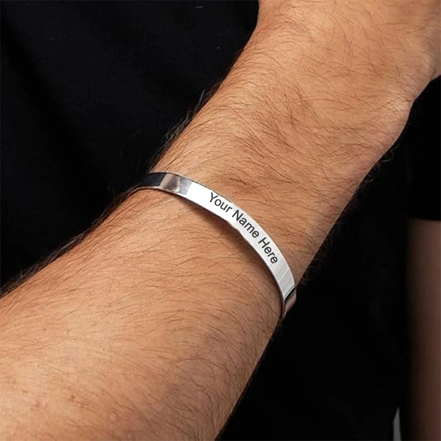 Customized / Personalized Stylish Kada Bracelet (1 Pc / Silver) - Image 3