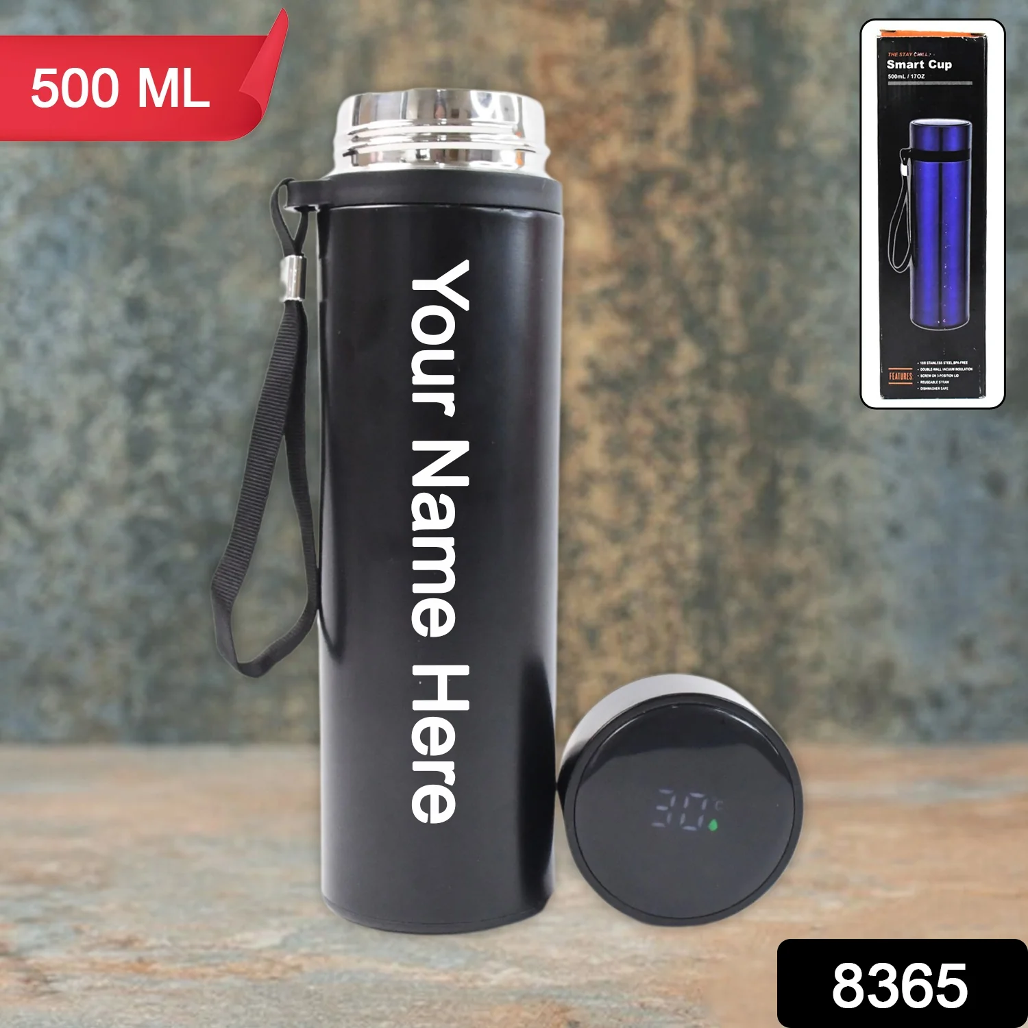 Personalized Stainless Steel Water Bottle with Smart Temperature Display (500ml) - Image 2