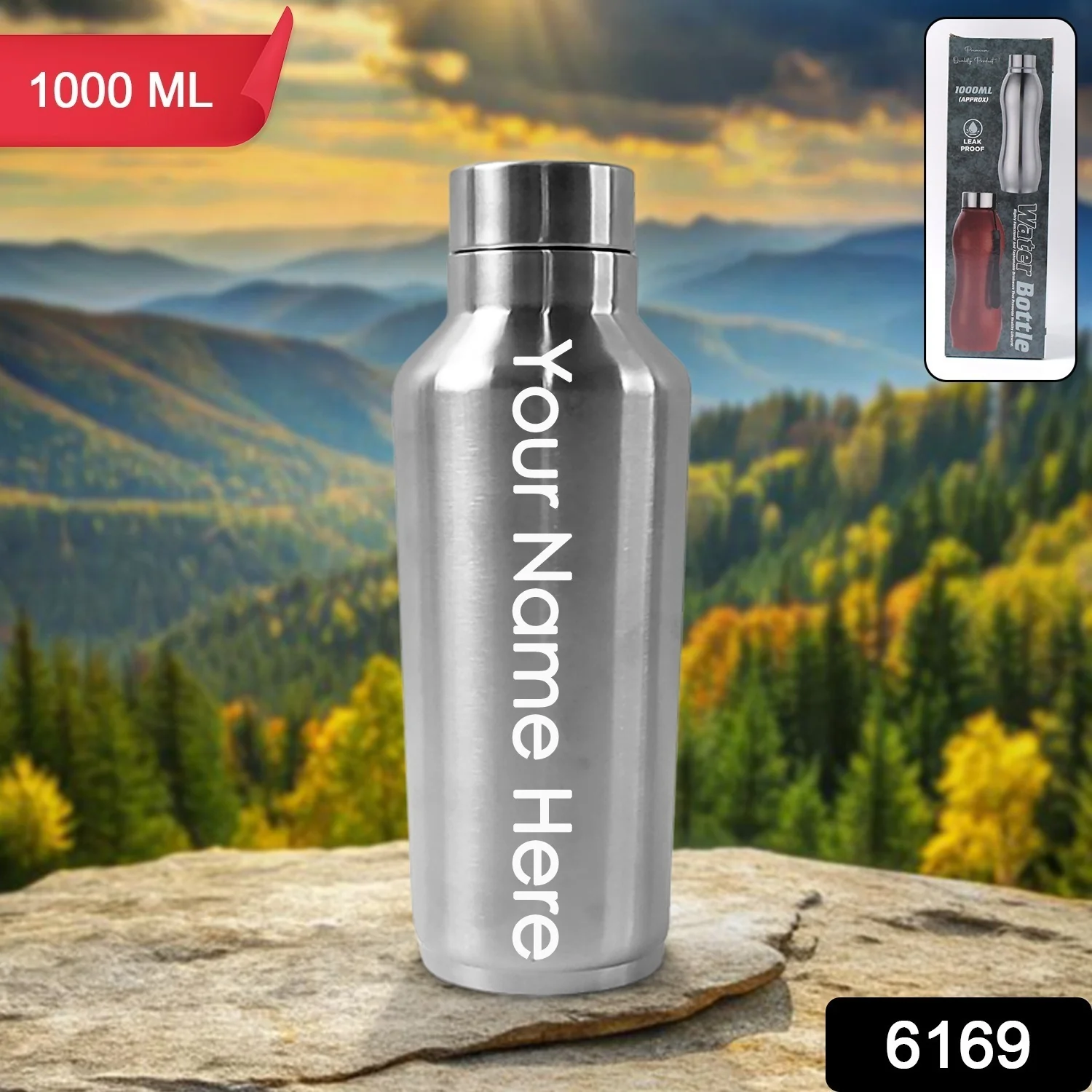Customized / Personalized Stainless Steel Water Bottle (1000ML / 1 Pc / Steel) - Image 2